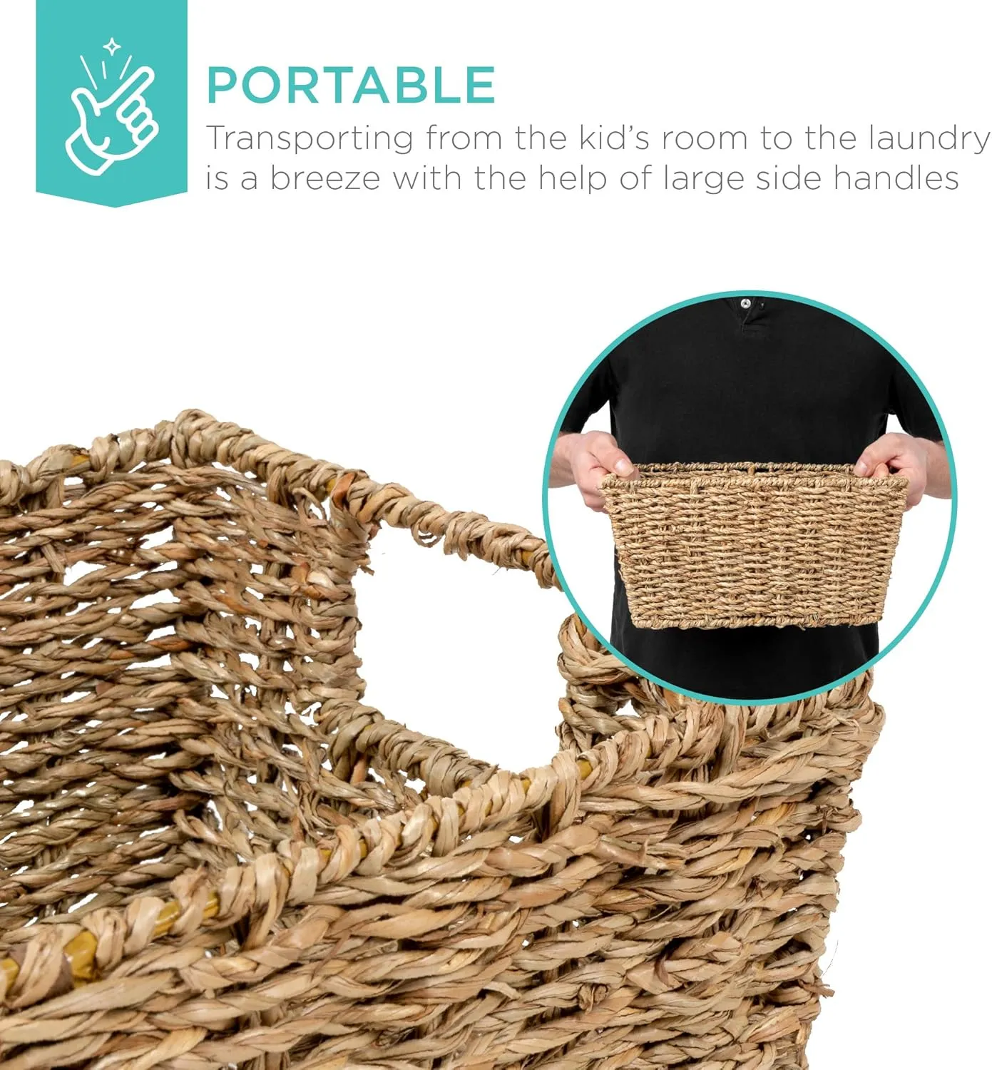 Best Choice Products Rustic Set Of 4 Multipurpose Stackable Seagrass Storage Basket, Handwoven Laundry Organizer Totes for Bedroom and Living Room, Shelves, Pantry w/Insert Handles - Natural