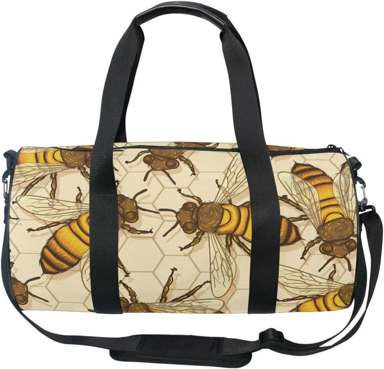 Big Honey Bees in a Honeycomb Humble Bee Seamless Portable Gym Bag, Travel Bag, Luggage bag, Sports Bag, Toiletry Bag with Handles, Detachable Shoulder Strap 17.6 x 9 x 9 inch