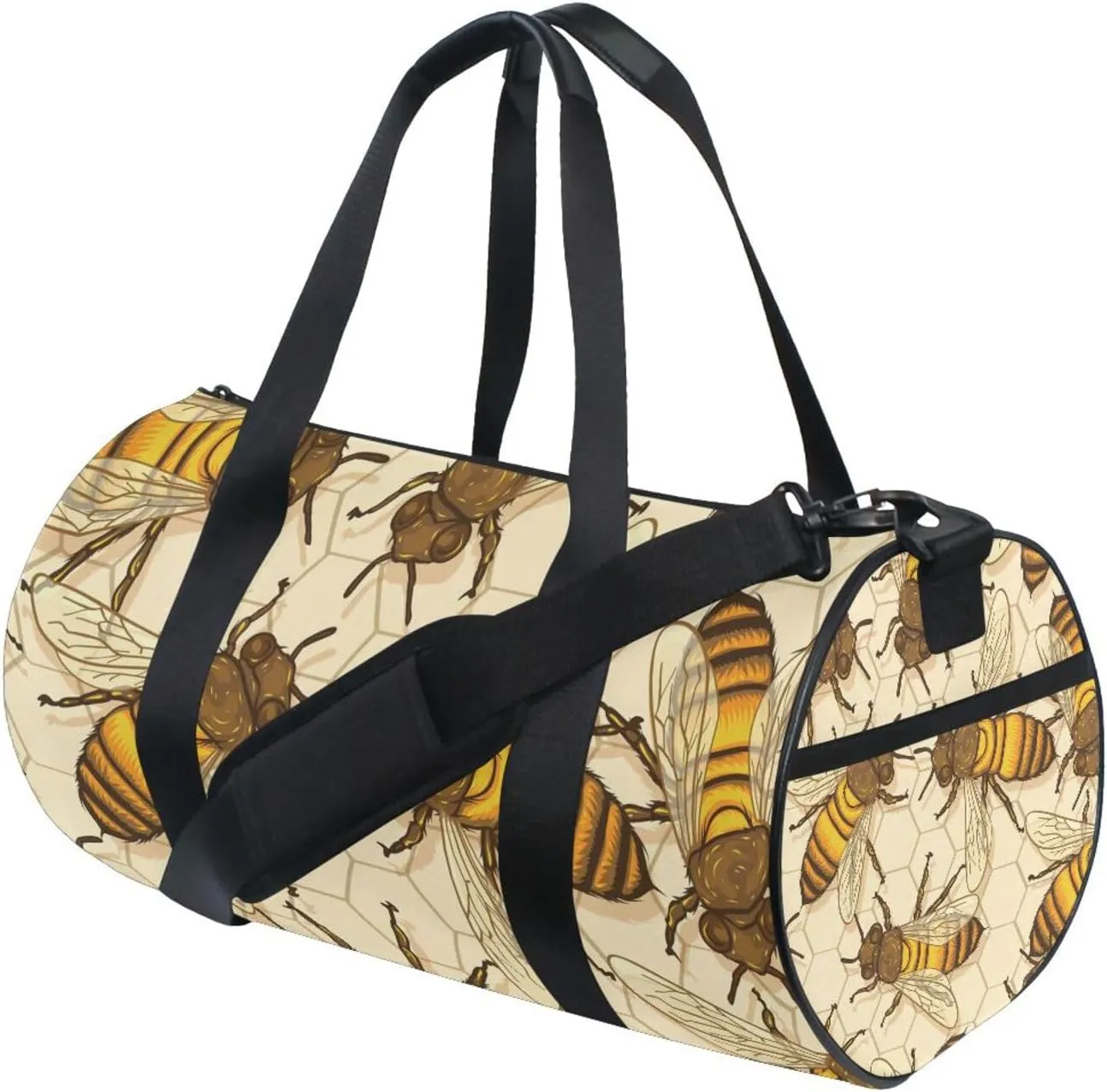 Big Honey Bees in a Honeycomb Humble Bee Seamless Portable Gym Bag, Travel Bag, Luggage bag, Sports Bag, Toiletry Bag with Handles, Detachable Shoulder Strap 17.6 x 9 x 9 inch