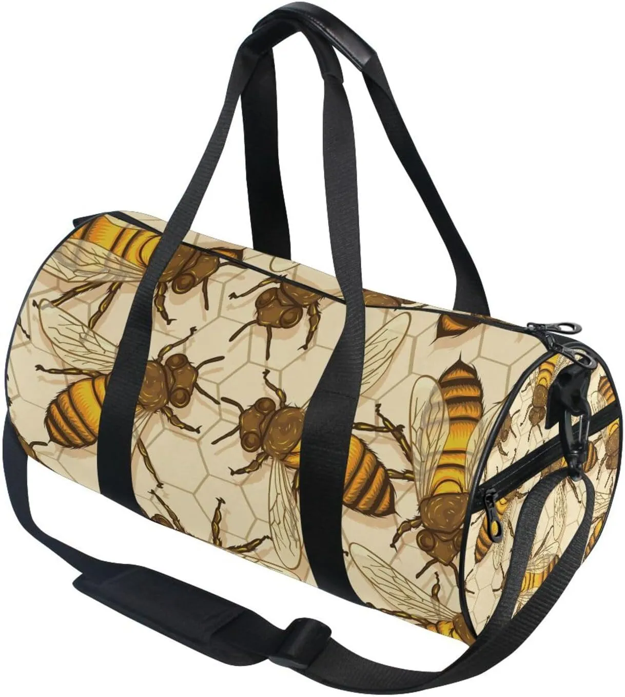 Big Honey Bees in a Honeycomb Humble Bee Seamless Portable Gym Bag, Travel Bag, Luggage bag, Sports Bag, Toiletry Bag with Handles, Detachable Shoulder Strap 17.6 x 9 x 9 inch