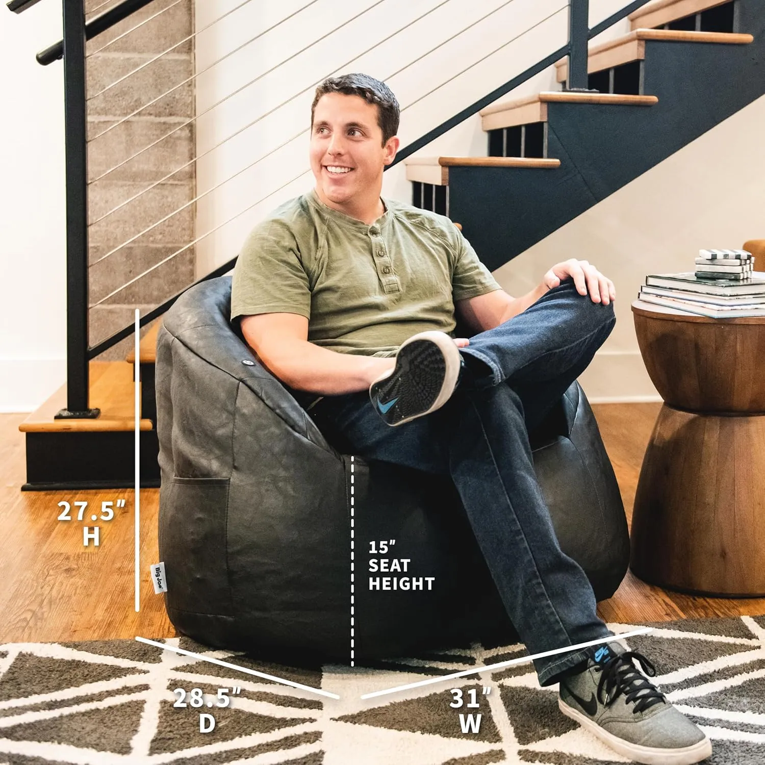 Big Joe Milano Beanbag Chair with Vibe Black Montana Leather