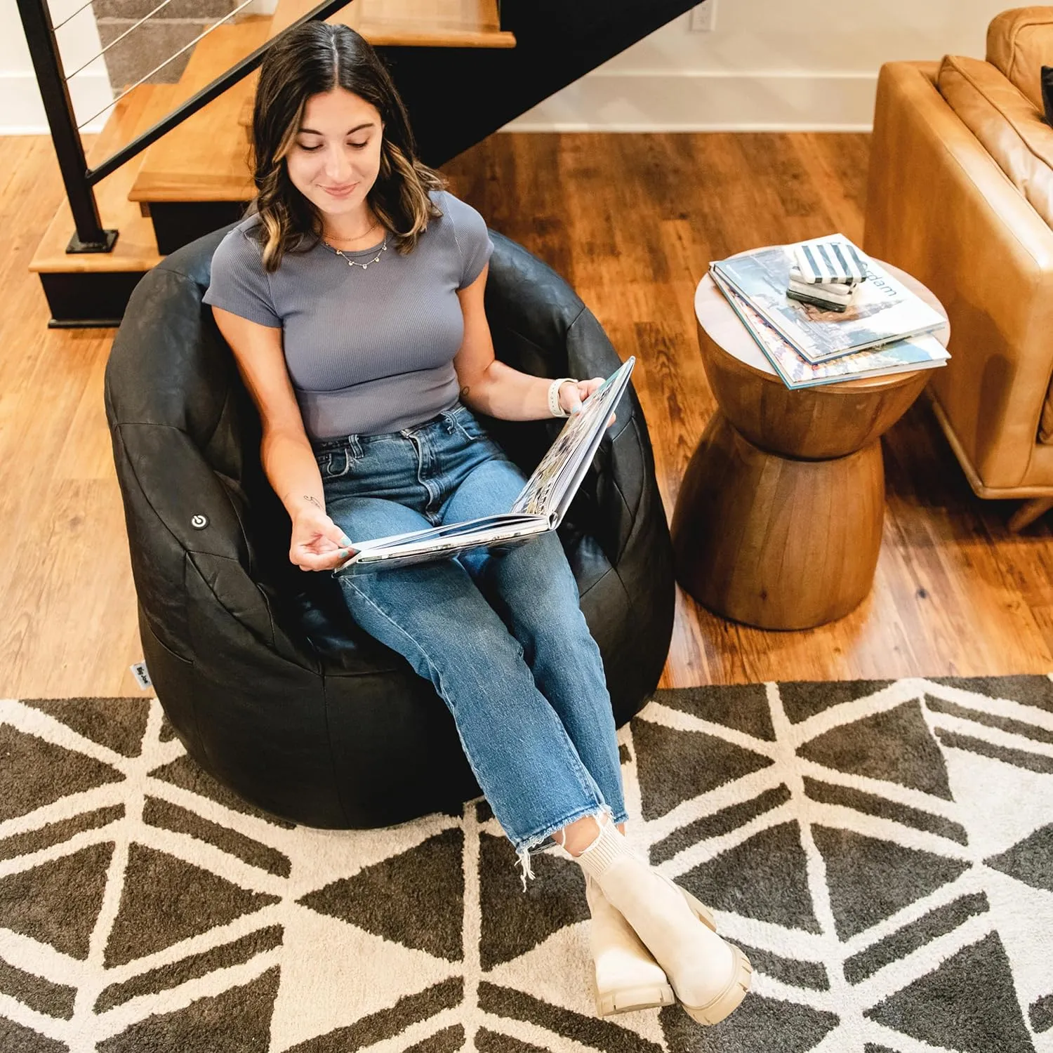 Big Joe Milano Beanbag Chair with Vibe Black Montana Leather
