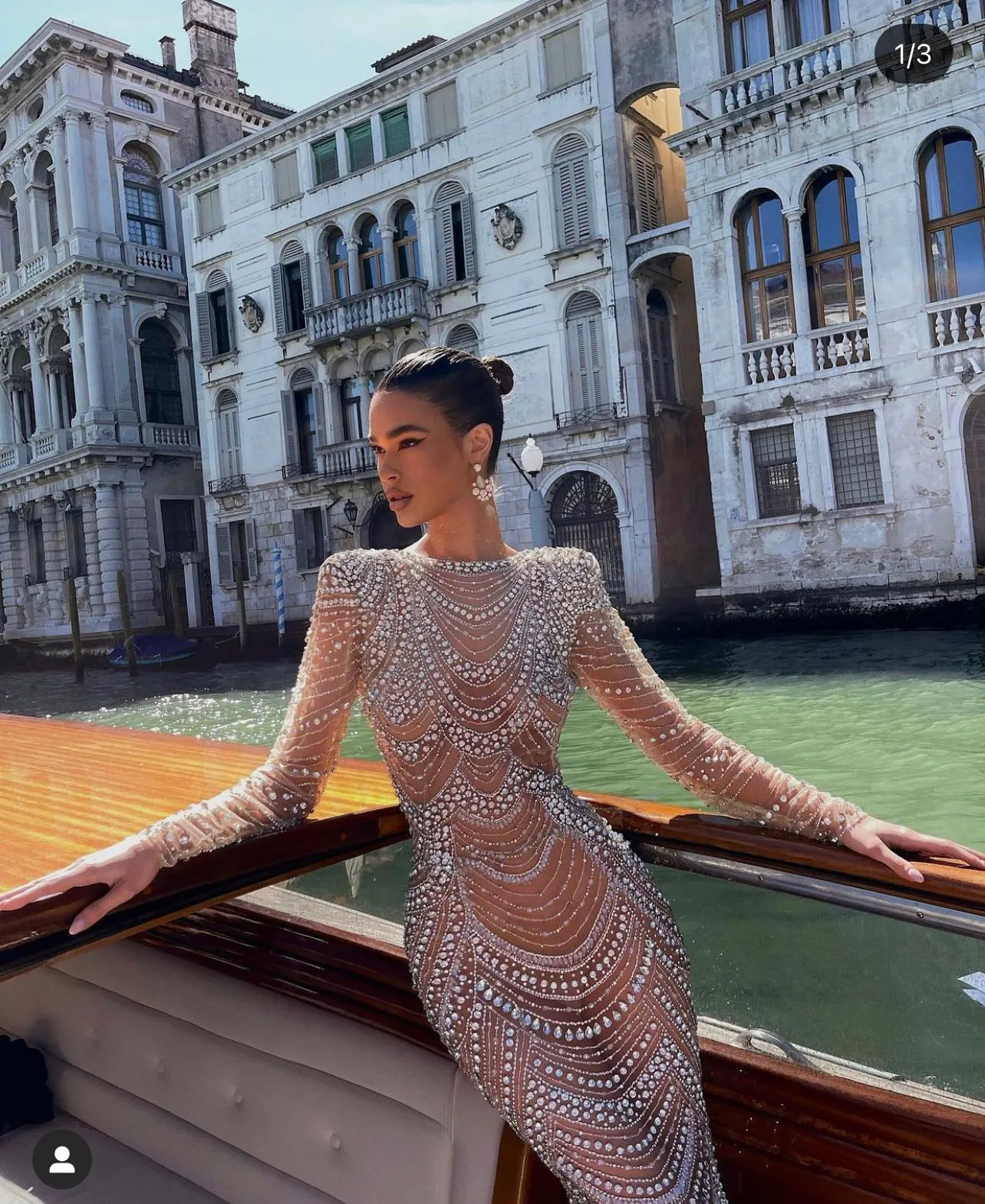BIJOU FULLY BEADED GOWN WITH LONG SLEEVES