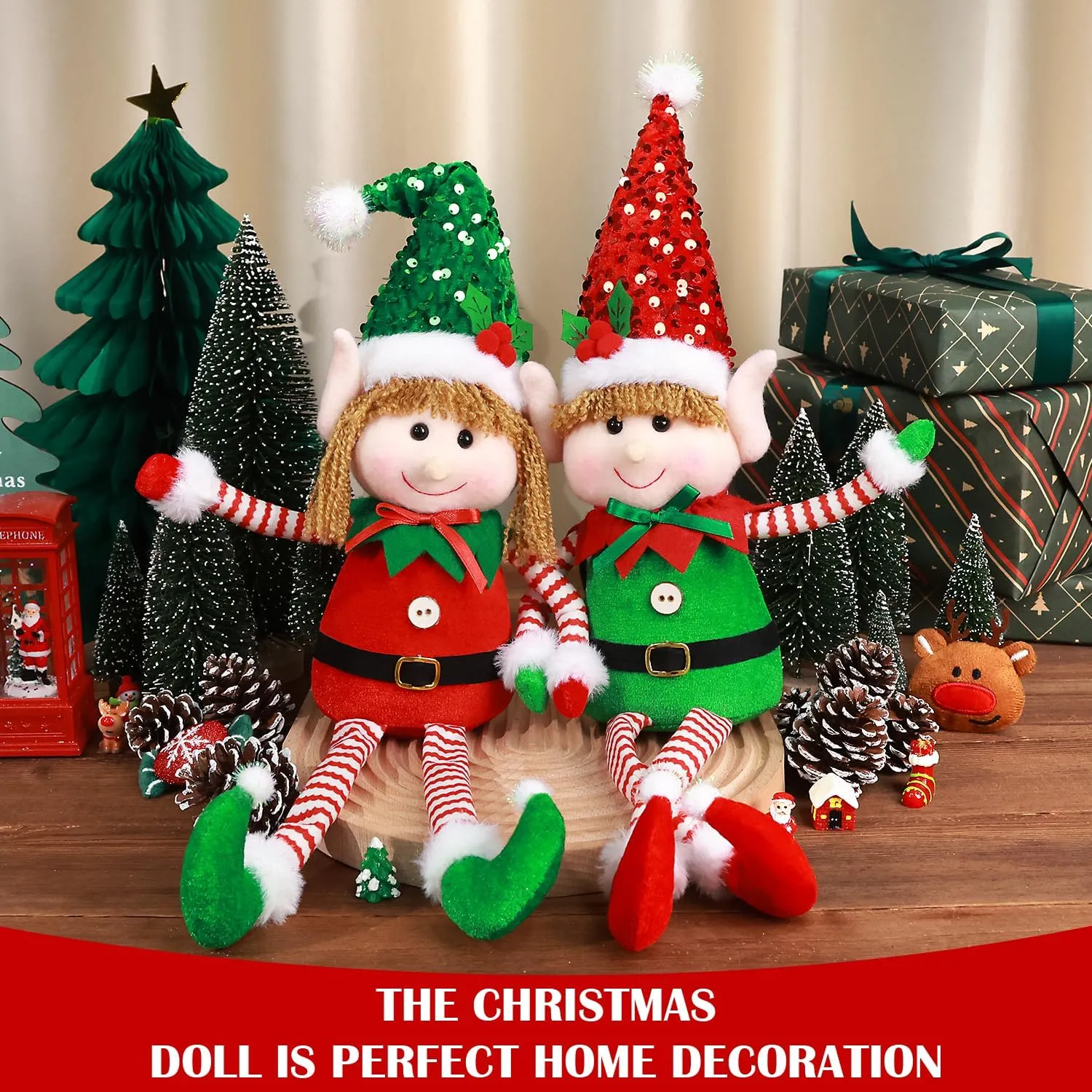 BINSUNS 2 Pack Christmas Gnomes Decoration - Handmade Xmas Swedish Tomte Plush Scandinavian Ornaments Figurine Gnomes Gifts Window Home & Holiday Decor(Sequin Gnomes)