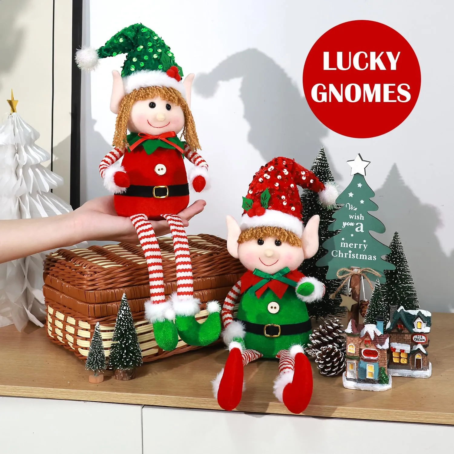 BINSUNS 2 Pack Christmas Gnomes Decoration - Handmade Xmas Swedish Tomte Plush Scandinavian Ornaments Figurine Gnomes Gifts Window Home & Holiday Decor(Sequin Gnomes)