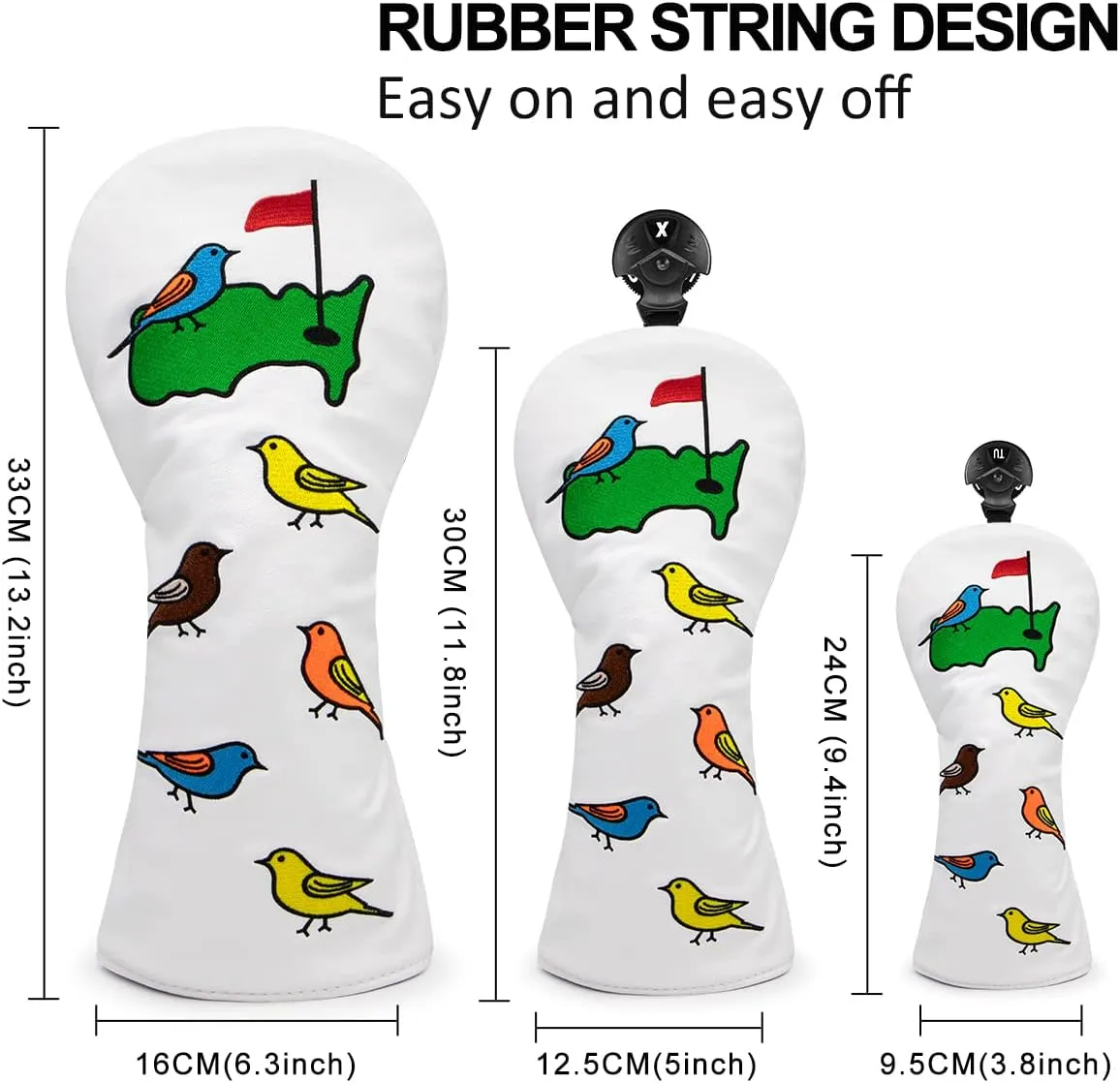 Birdie&Green Golf Club Covers for Driver, Fairway, Hybrids - 4 Options - Golf Driver Headcover/Golf Fairway Wood Head Cover/Hybrid Club Head Cover for Men Golfer