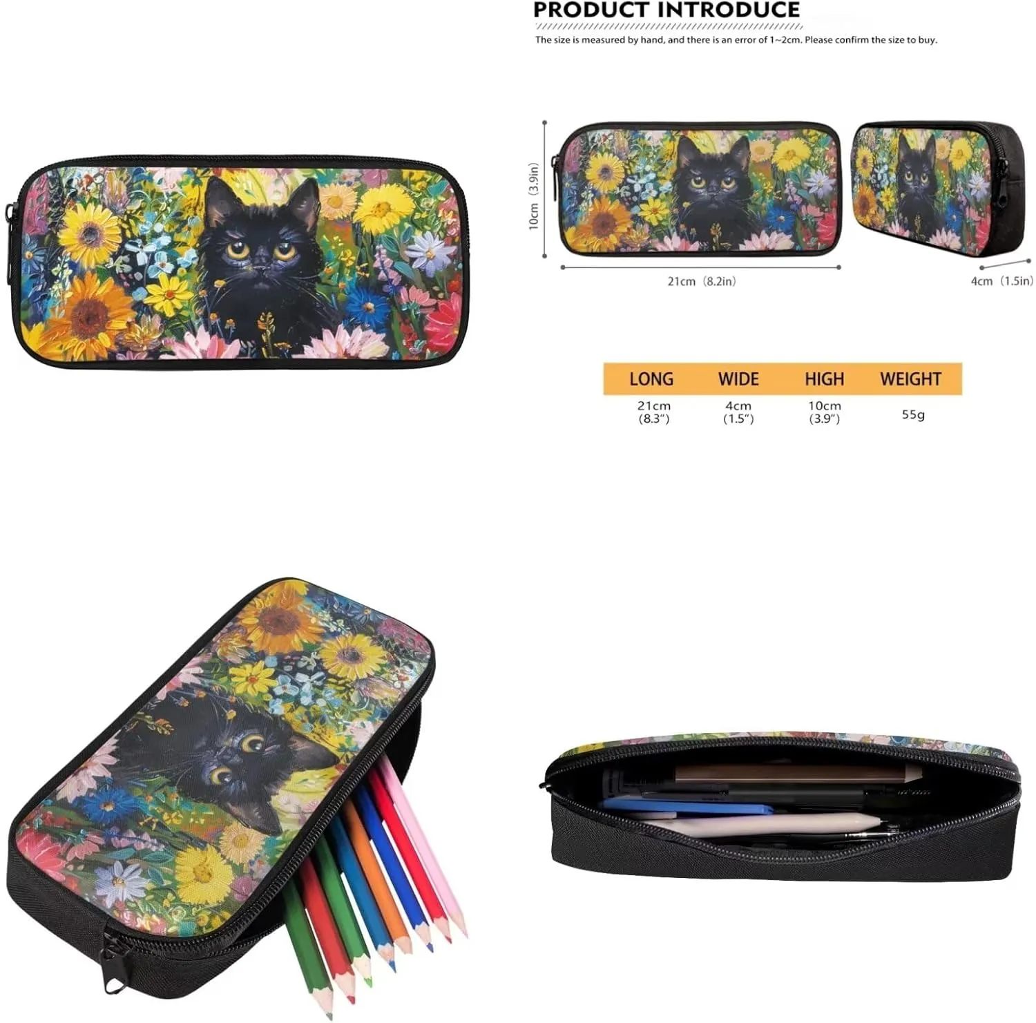 Black Cat Kids Backpack Set of 4 School Bags for Teen Girls Boys Back to School Backpack for Girls 9-10 Middle School Lucn Box Pencil Case Made of Wear Resistant Polyester Fabric