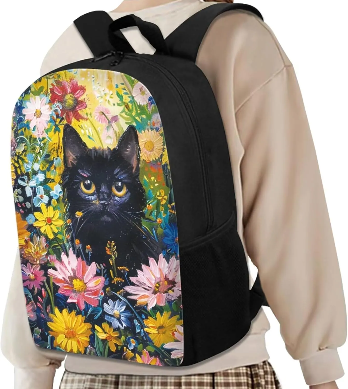 Black Cat Kids Backpack Set of 4 School Bags for Teen Girls Boys Back to School Backpack for Girls 9-10 Middle School Lucn Box Pencil Case Made of Wear Resistant Polyester Fabric