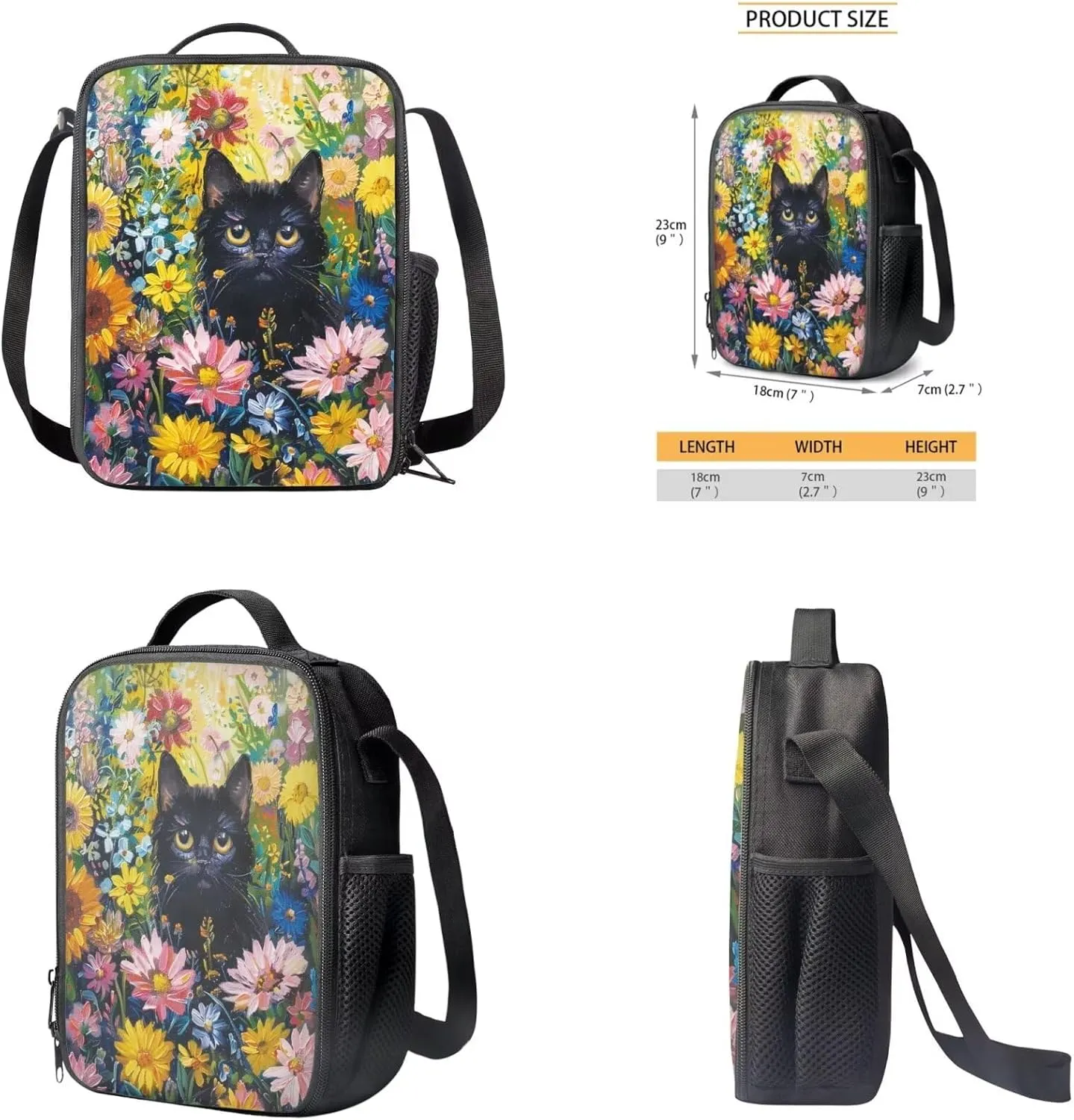 Black Cat Kids Backpack Set of 4 School Bags for Teen Girls Boys Back to School Backpack for Girls 9-10 Middle School Lucn Box Pencil Case Made of Wear Resistant Polyester Fabric