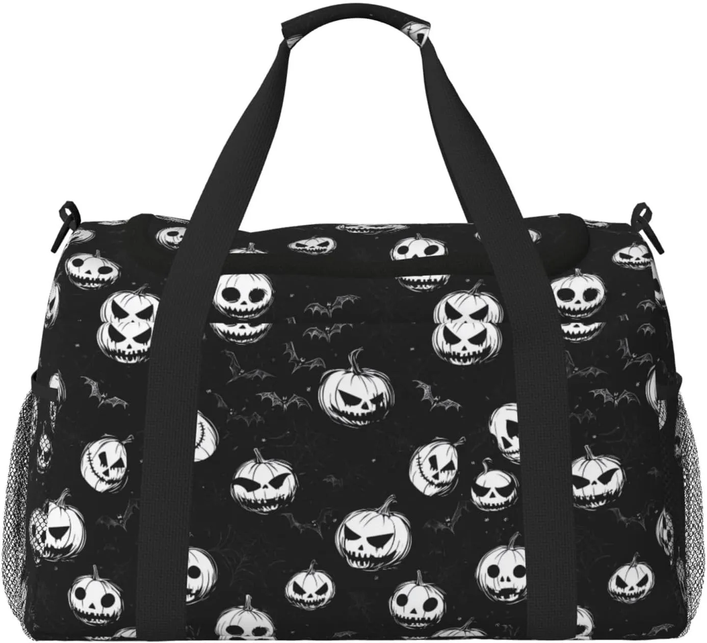 Black Pumpkin Halloween Travel Weekender Overnight Bags Foldable Hand Travel Bag Sport Gym Duffel Bag For Men Women