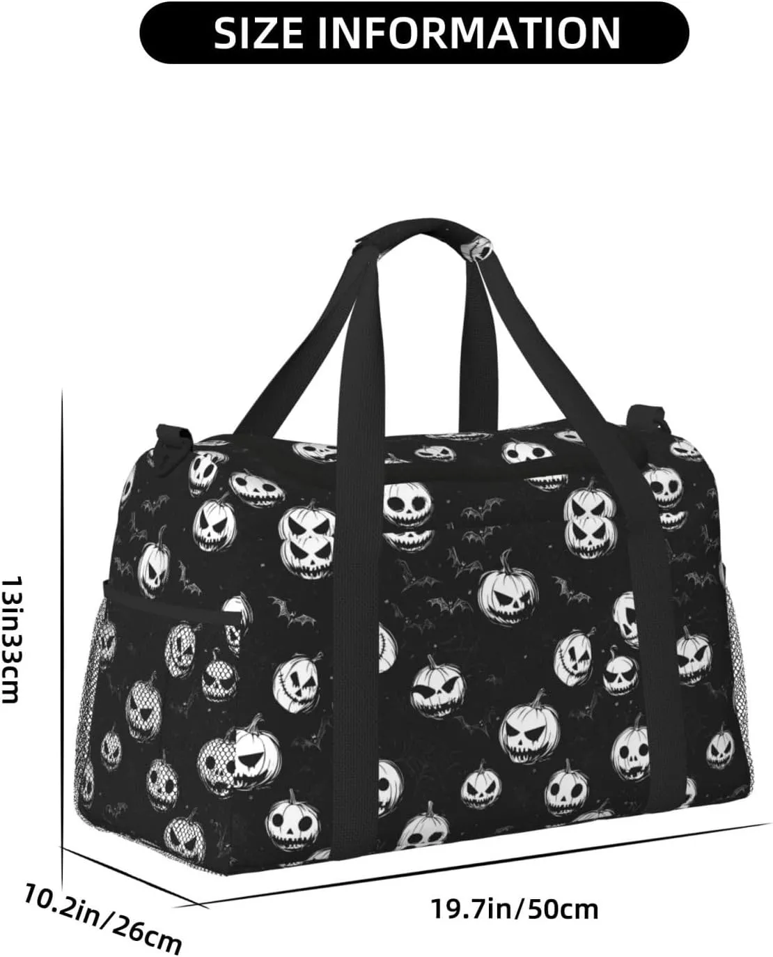 Black Pumpkin Halloween Travel Weekender Overnight Bags Foldable Hand Travel Bag Sport Gym Duffel Bag For Men Women
