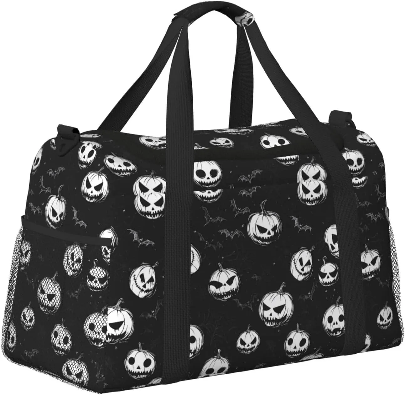 Black Pumpkin Halloween Travel Weekender Overnight Bags Foldable Hand Travel Bag Sport Gym Duffel Bag For Men Women