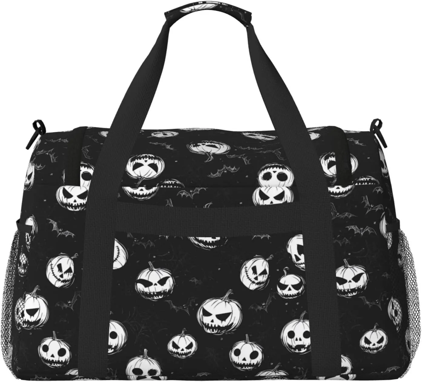 Black Pumpkin Halloween Travel Weekender Overnight Bags Foldable Hand Travel Bag Sport Gym Duffel Bag For Men Women
