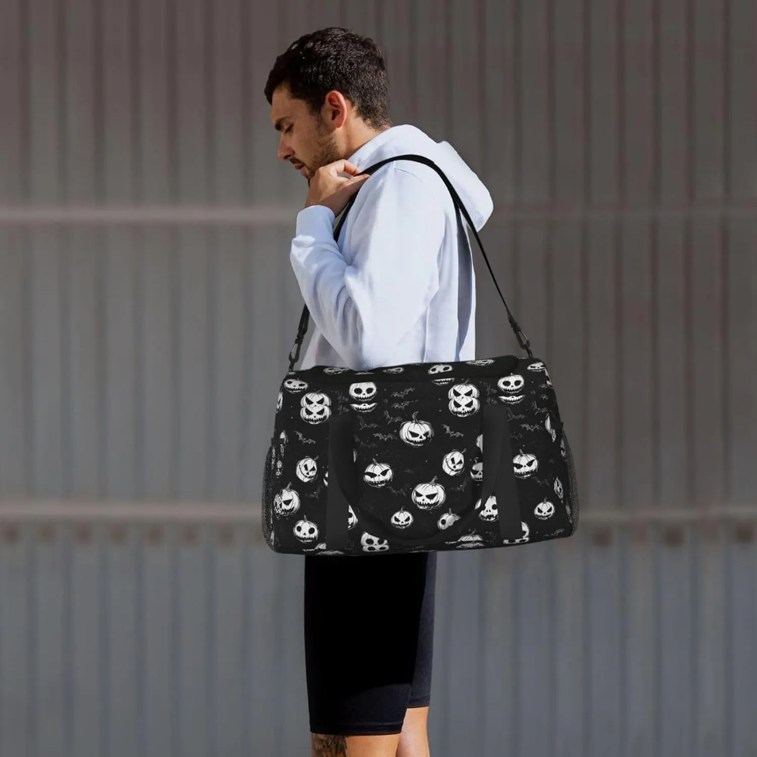 Black Pumpkin Halloween Travel Weekender Overnight Bags Foldable Hand Travel Bag Sport Gym Duffel Bag For Men Women