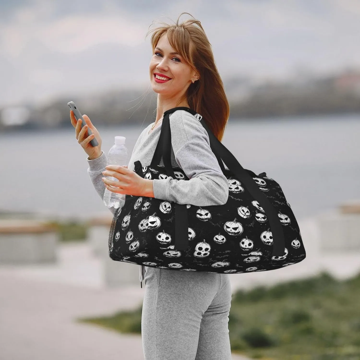 Black Pumpkin Halloween Travel Weekender Overnight Bags Foldable Hand Travel Bag Sport Gym Duffel Bag For Men Women