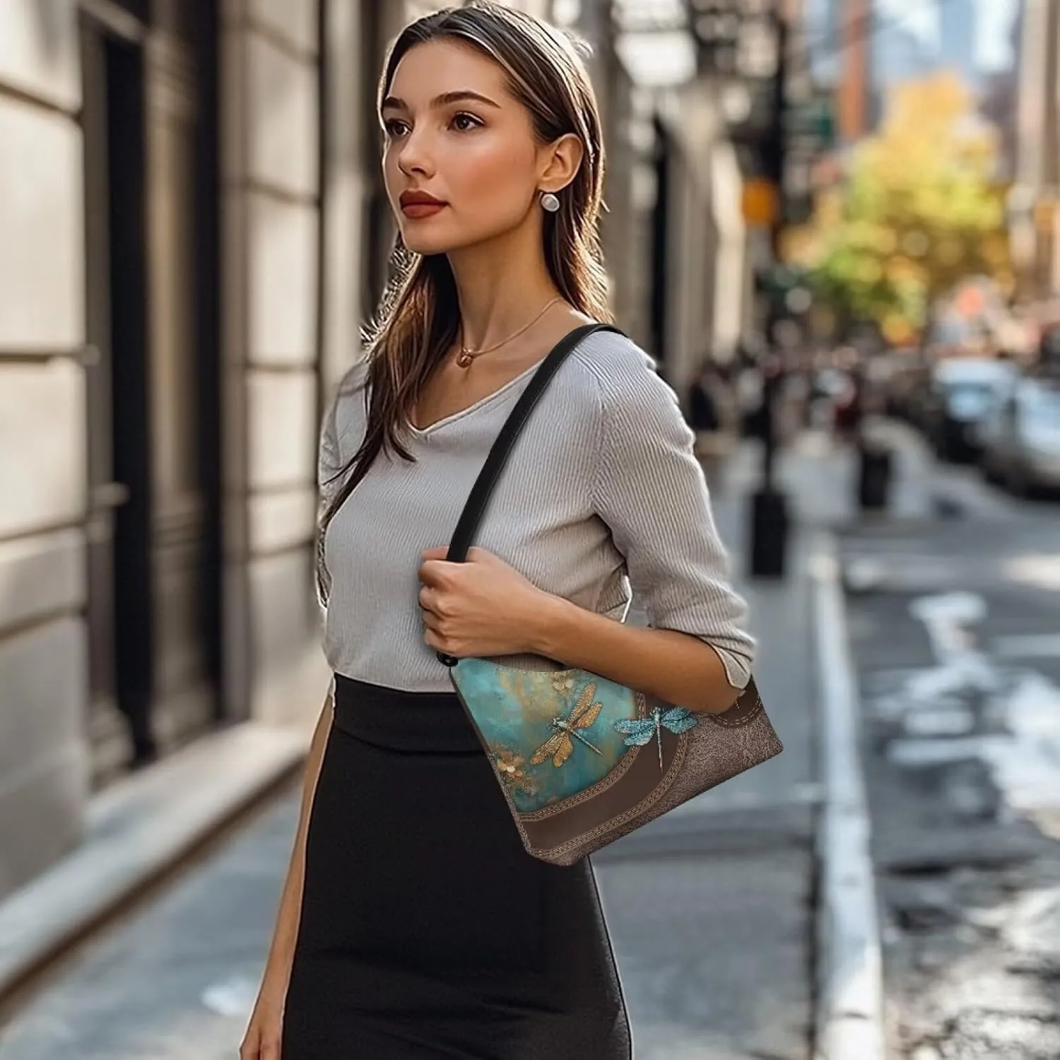 BLeather Underarm Bag for Women Shoulder Handbag with Zipper Fashion Travel Purse