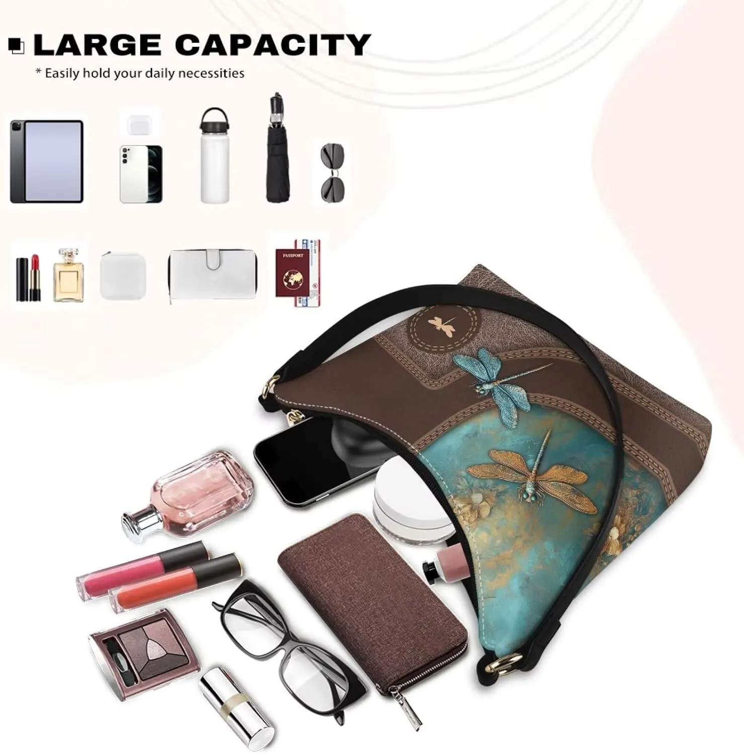 BLeather Underarm Bag for Women Shoulder Handbag with Zipper Fashion Travel Purse