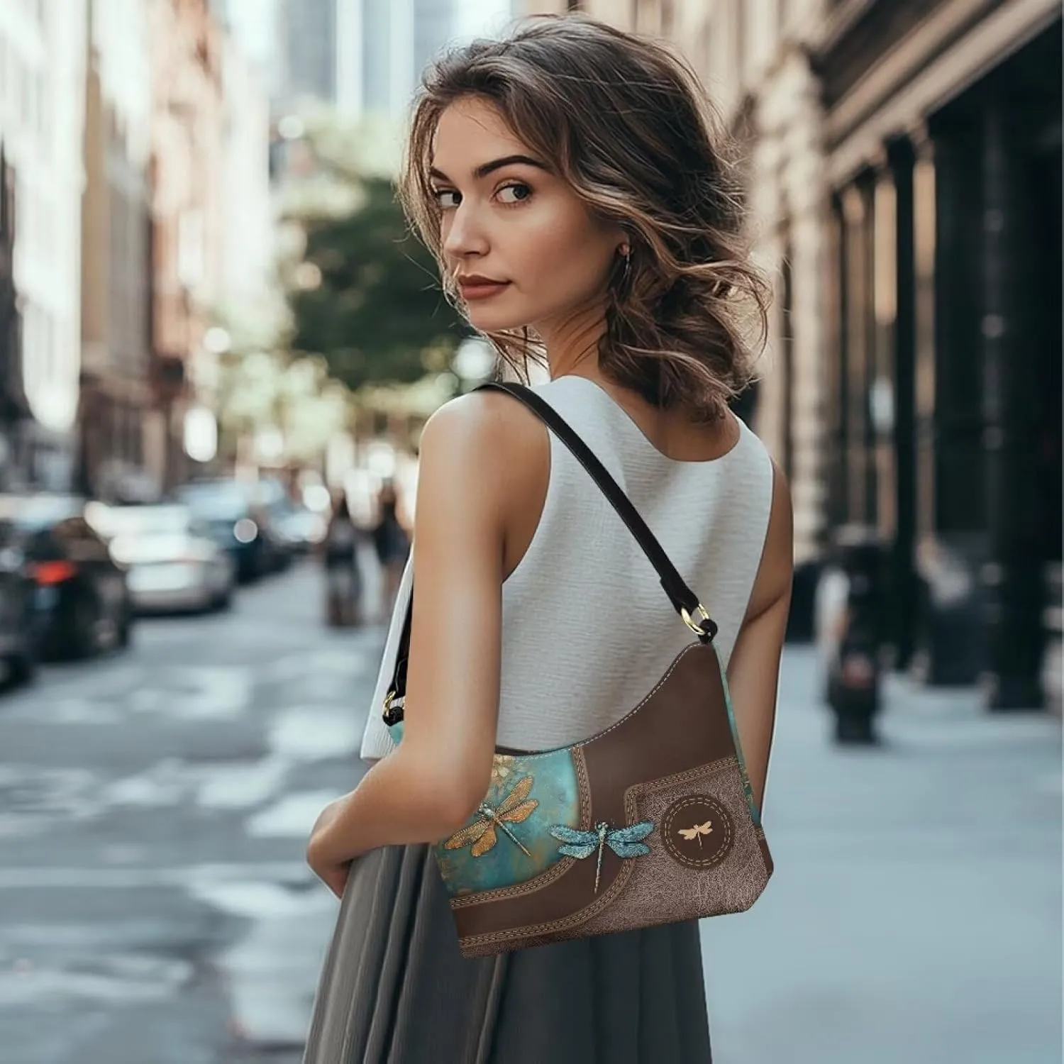 BLeather Underarm Bag for Women Shoulder Handbag with Zipper Fashion Travel Purse