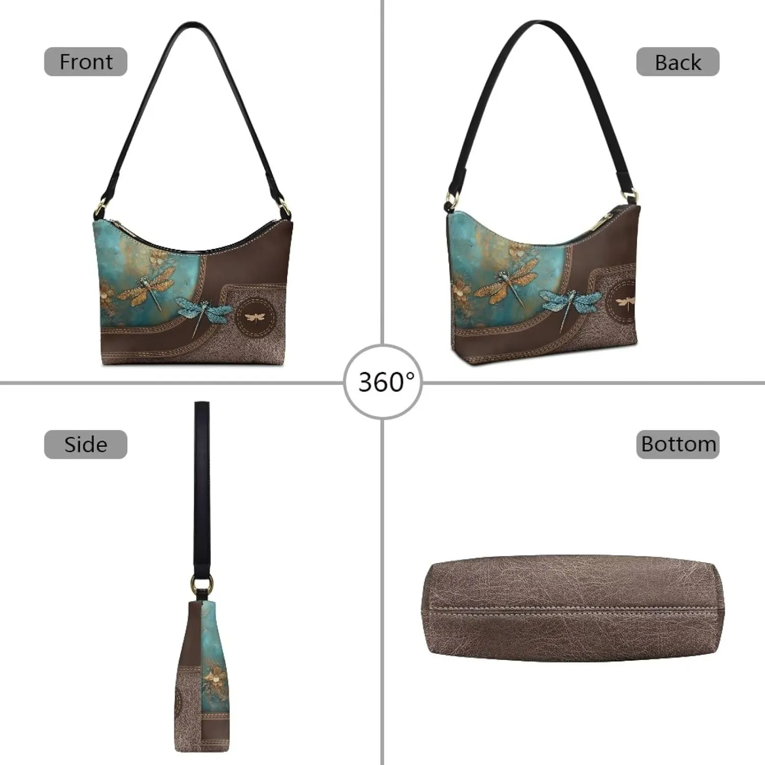 BLeather Underarm Bag for Women Shoulder Handbag with Zipper Fashion Travel Purse