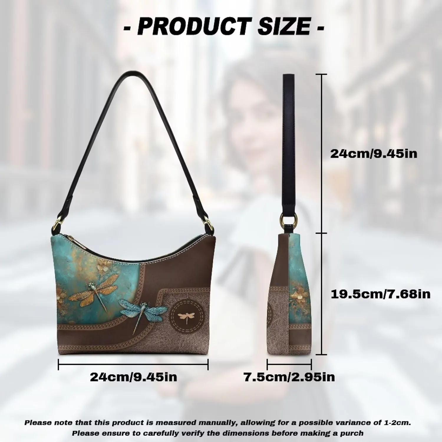 BLeather Underarm Bag for Women Shoulder Handbag with Zipper Fashion Travel Purse