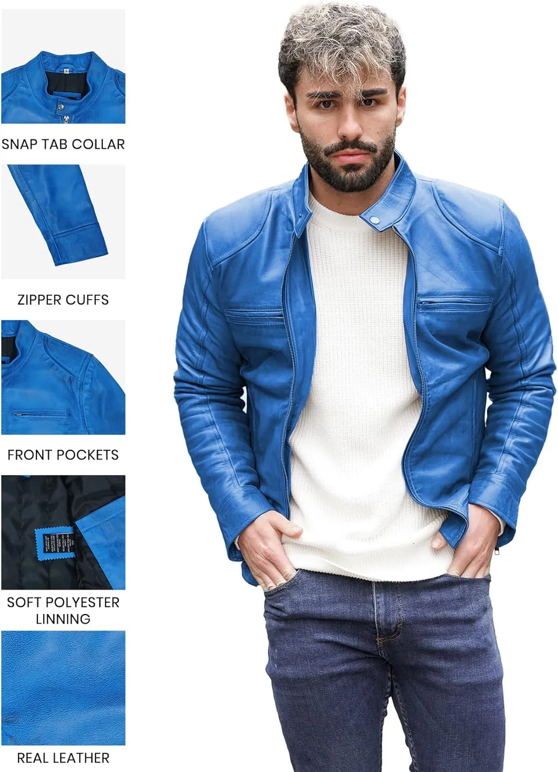 Blingsoul Leather Jackets For Men - Real Lambskin Motorcycle Style Mens Leather Jacket