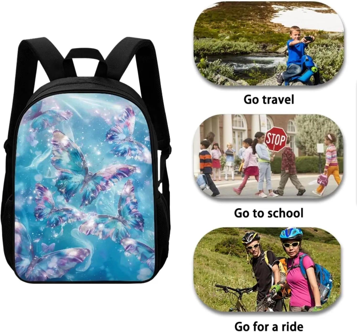 Blue Butterfly Toddler Backpack and Lunch Box Set Girls Preschool Bookbag with 1 Main Compartment School Backpack for Teens Girls Convenient and Comfortable Pack