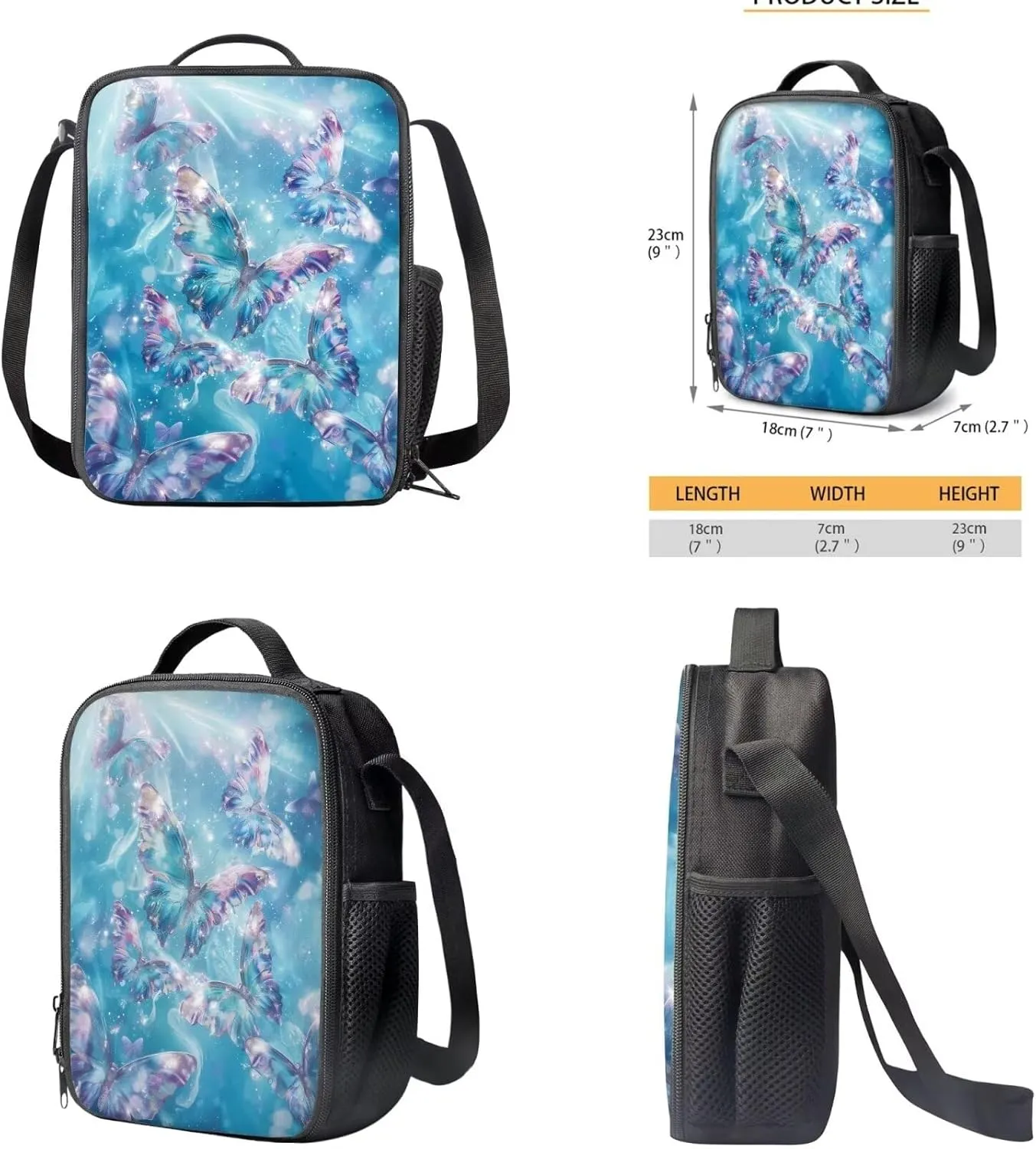 Blue Butterfly Toddler Backpack and Lunch Box Set Girls Preschool Bookbag with 1 Main Compartment School Backpack for Teens Girls Convenient and Comfortable Pack