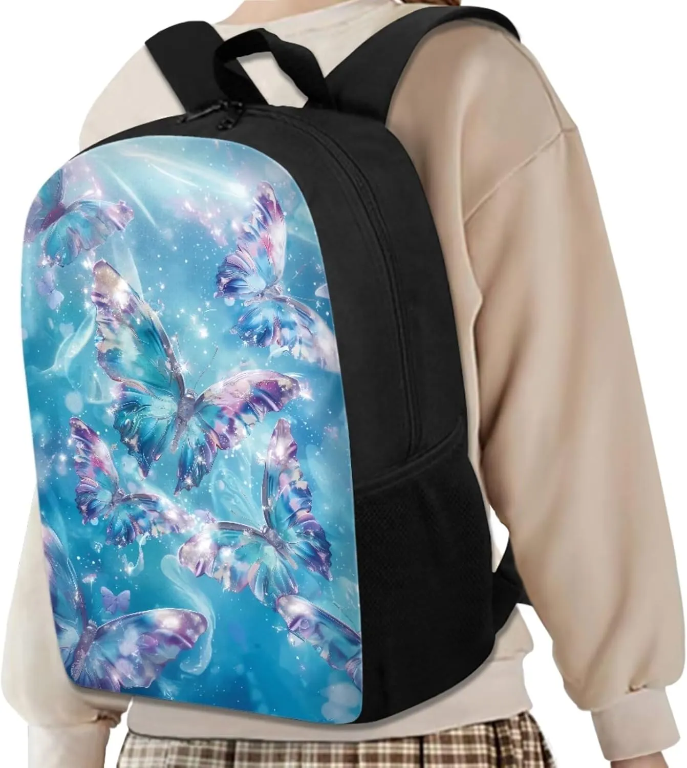 Blue Butterfly Toddler Backpack and Lunch Box Set Girls Preschool Bookbag with 1 Main Compartment School Backpack for Teens Girls Convenient and Comfortable Pack