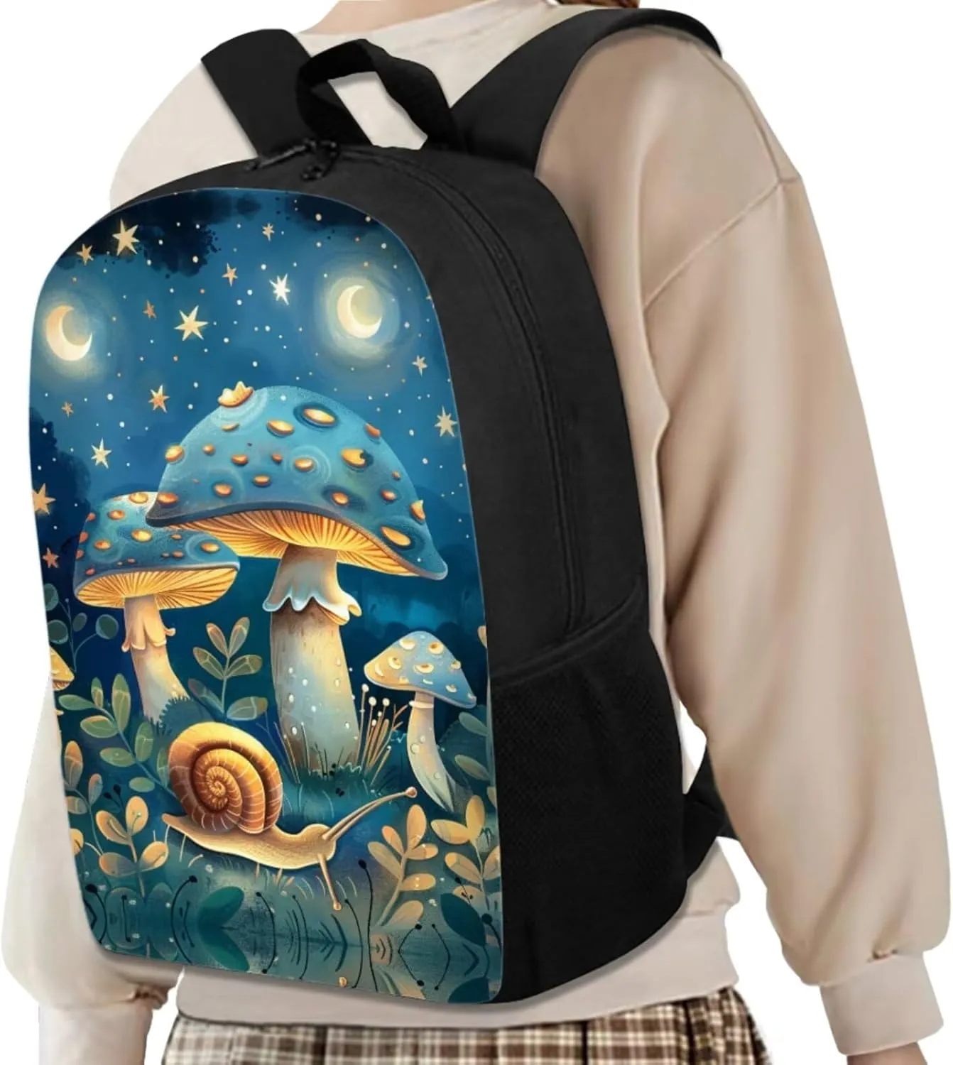 Blue Mushroom Backpacks With Lunchboxes for Girls Elementary School 4Pcs School Bag Water Resistant Bookbag with 1 Main Compartment Large Capacity Birthday/Christmas Gift for Kids