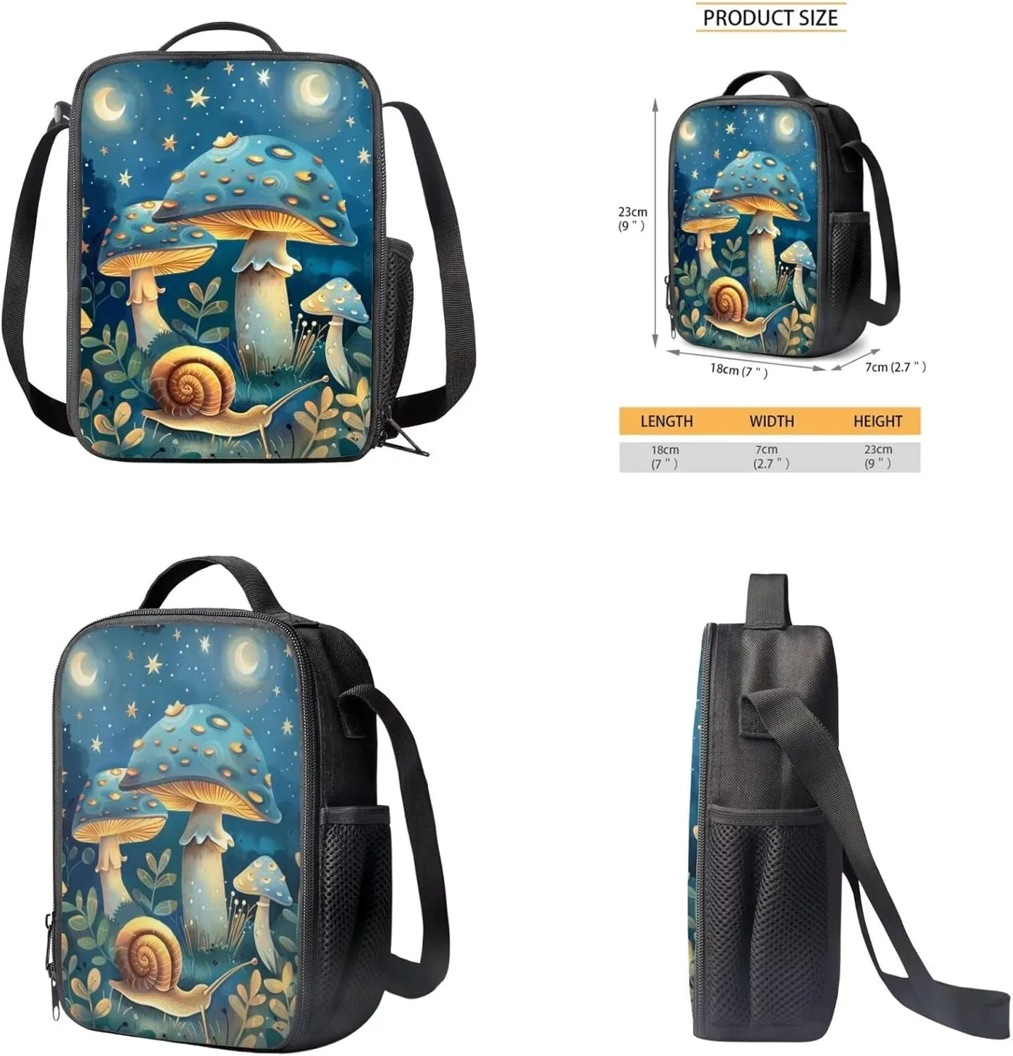 Blue Mushroom Backpacks With Lunchboxes for Girls Elementary School 4Pcs School Bag Water Resistant Bookbag with 1 Main Compartment Large Capacity Birthday/Christmas Gift for Kids