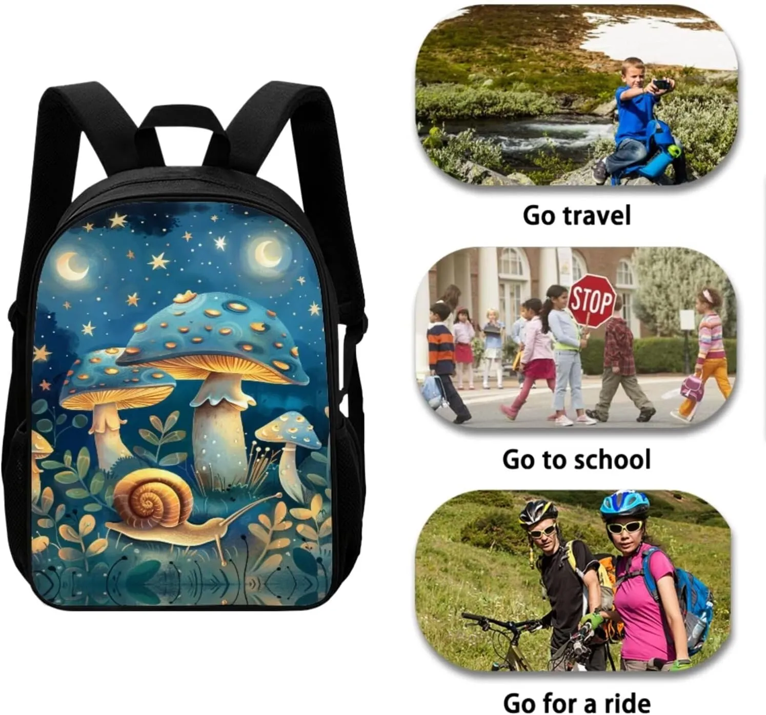 Blue Mushroom Backpacks With Lunchboxes for Girls Elementary School 4Pcs School Bag Water Resistant Bookbag with 1 Main Compartment Large Capacity Birthday/Christmas Gift for Kids
