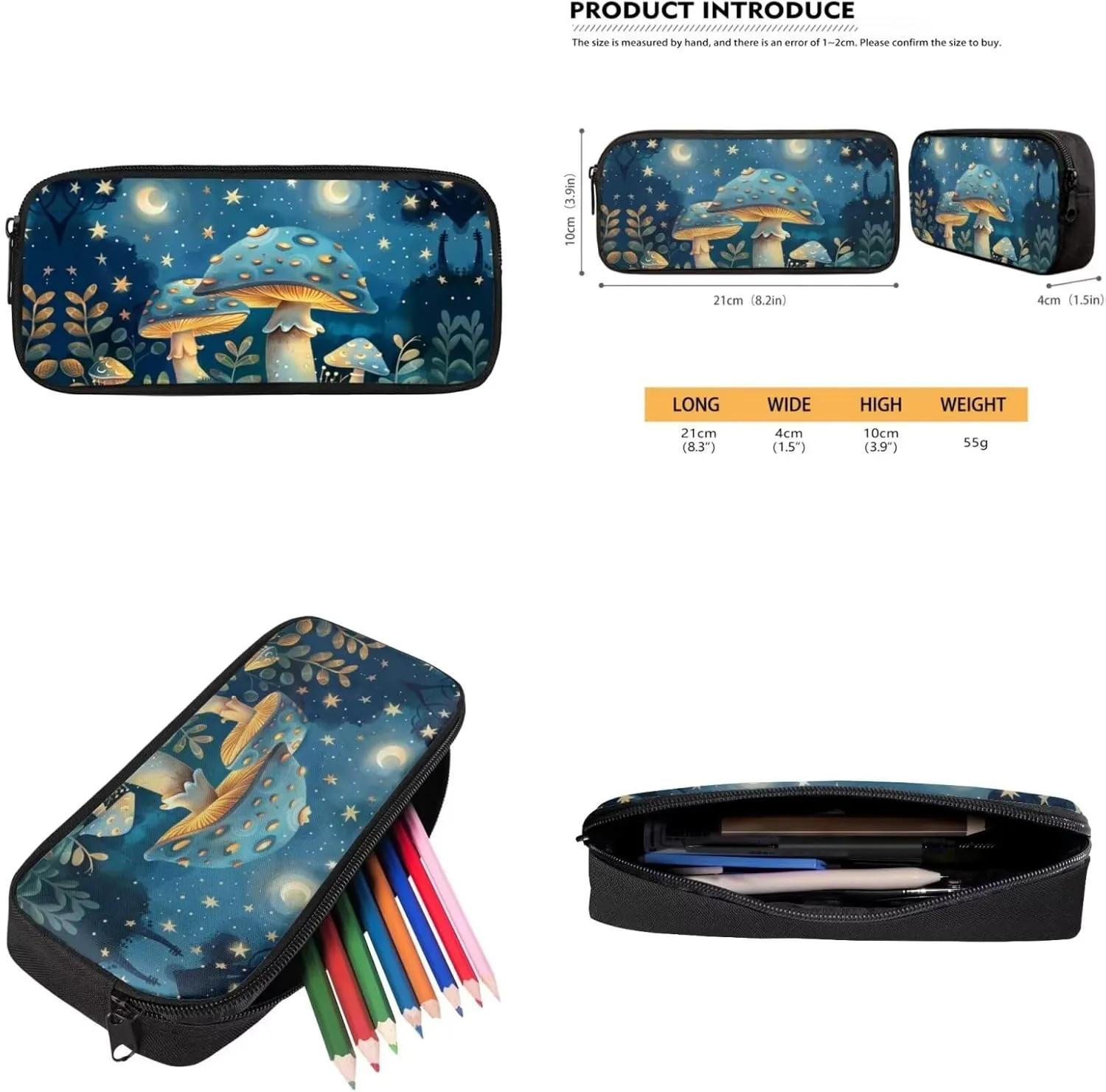 Blue Mushroom Backpacks With Lunchboxes for Girls Elementary School 4Pcs School Bag Water Resistant Bookbag with 1 Main Compartment Large Capacity Birthday/Christmas Gift for Kids