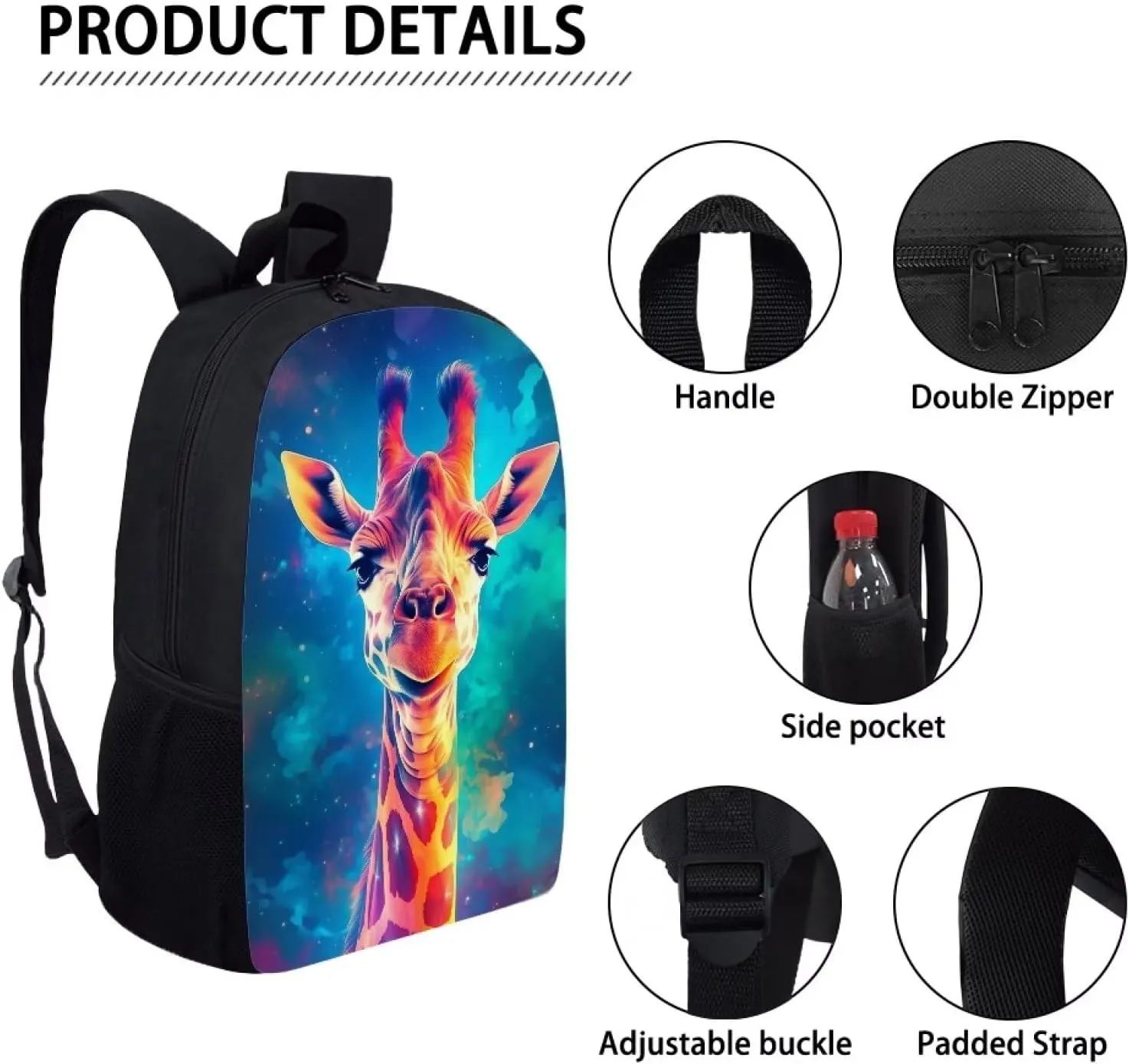 Blue Sky Cool Giraffe Cool Animal Backpack School Backpacks Preschool Book Bag Cute School Bags for Kids Boys Girls Travel Daypack