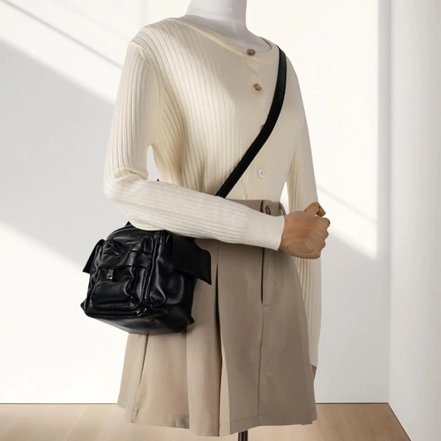Boxy Soft Leather Crossbody Bag, Versatile Single Shoulder Bag Small Square Bag,Comfortable Handles Bag