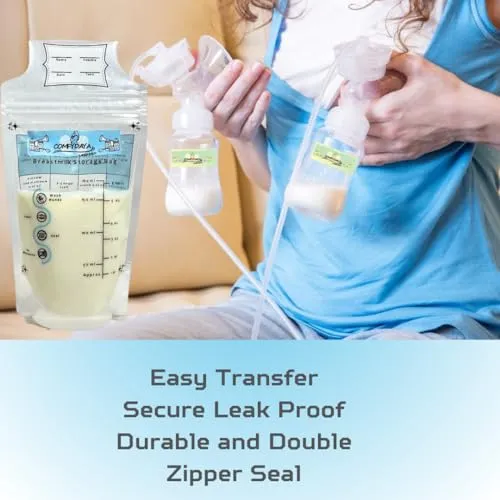 Breastmilk Storage Bags (50 Count). Ready to Use. Pre-sterilize, BPA & BPS-Free, Leak-Proof, Double-Zipper, Self-Standing, Super-Strong and Food Grade-Breast Milk Bag