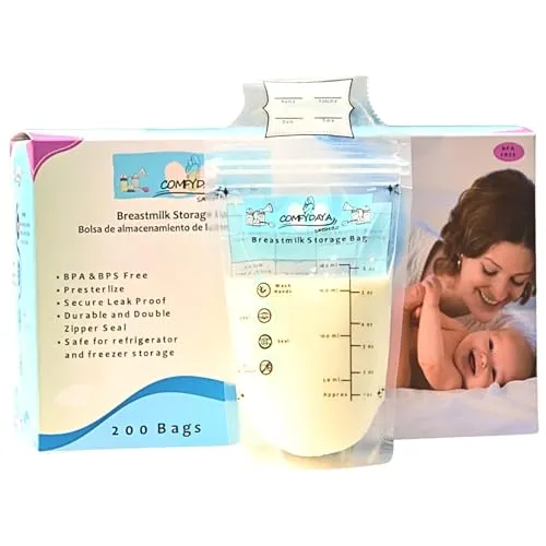 Breastmilk Storage Bags (50 Count). Ready to Use. Pre-sterilize, BPA & BPS-Free, Leak-Proof, Double-Zipper, Self-Standing, Super-Strong and Food Grade-Breast Milk Bag