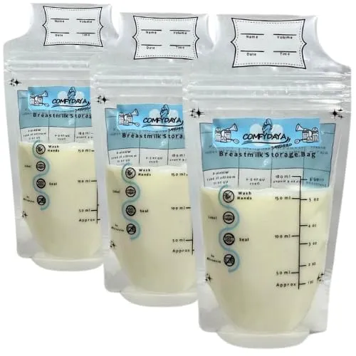 Breastmilk Storage Bags (50 Count). Ready to Use. Pre-sterilize, BPA & BPS-Free, Leak-Proof, Double-Zipper, Self-Standing, Super-Strong and Food Grade-Breast Milk Bag
