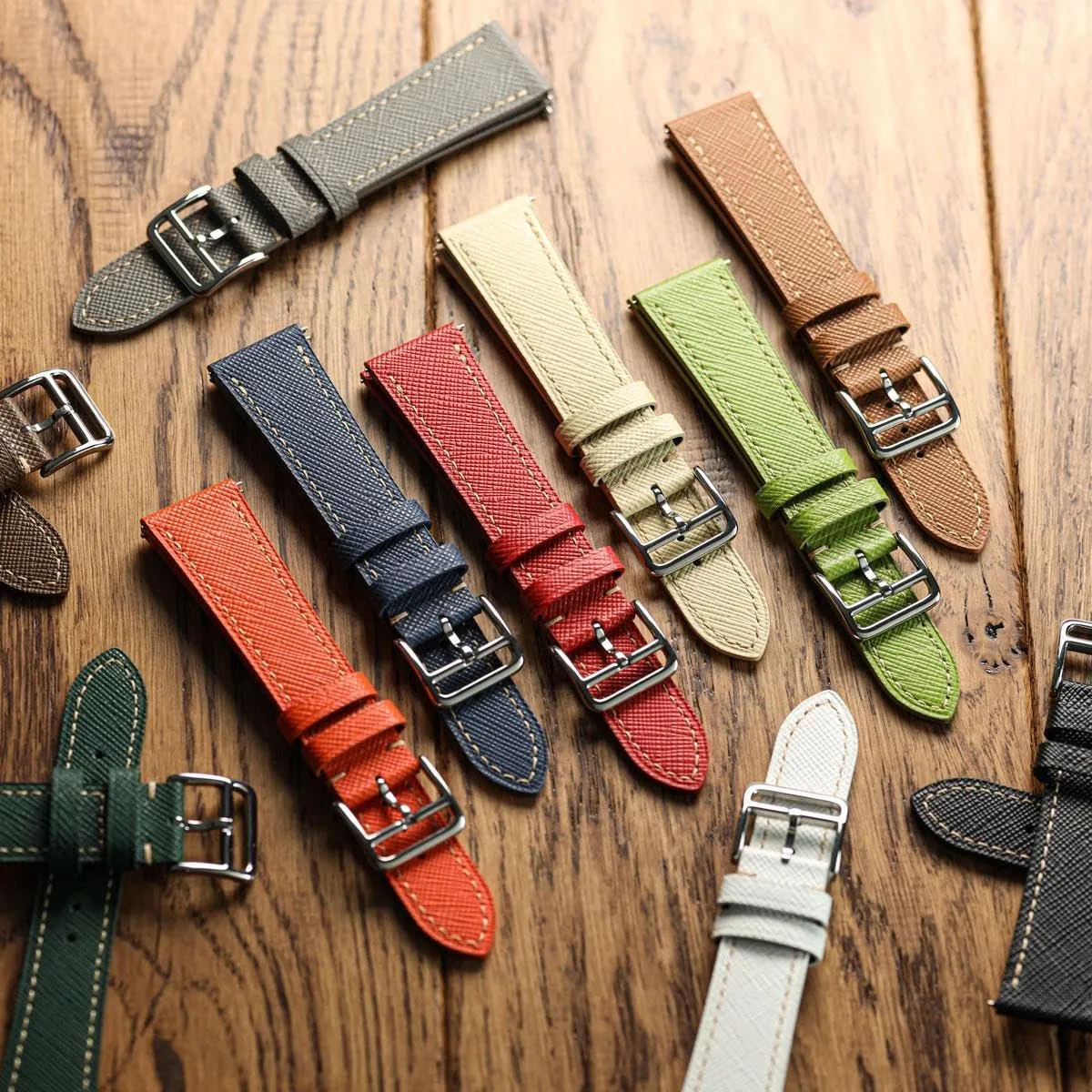 Brixham Classic Saffiano Leather Watch Strap - Perfect for Slim Dress Watches - Quick-Release Spring Bars for Easy Strap Changes, 20mm, 22mm