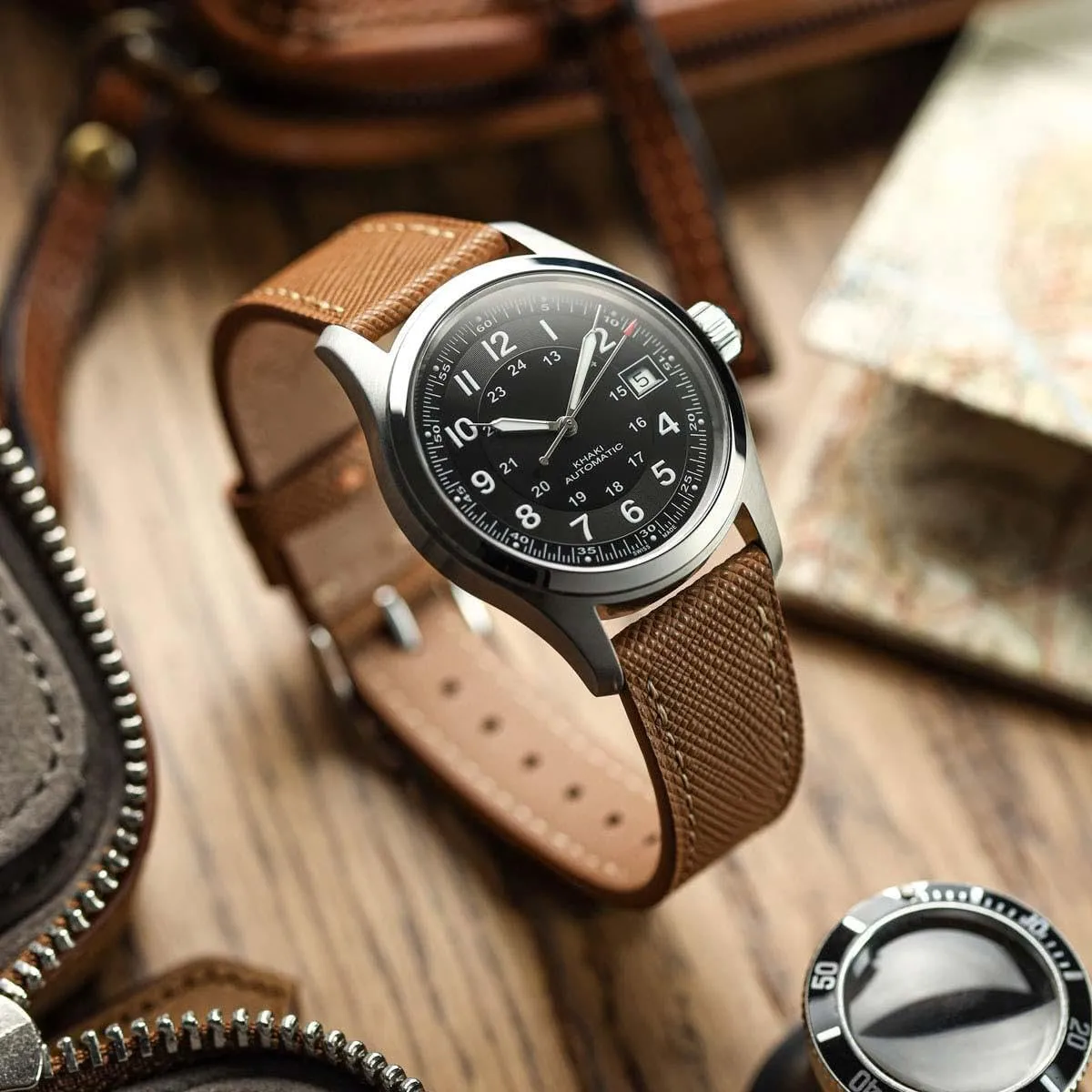 Brixham Classic Saffiano Leather Watch Strap - Perfect for Slim Dress Watches - Quick-Release Spring Bars for Easy Strap Changes, 20mm, 22mm