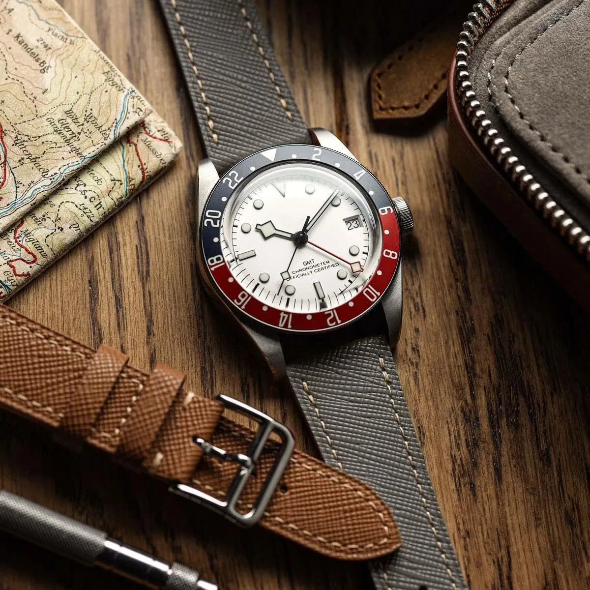 Brixham Classic Saffiano Leather Watch Strap - Perfect for Slim Dress Watches - Quick-Release Spring Bars for Easy Strap Changes, 20mm, 22mm