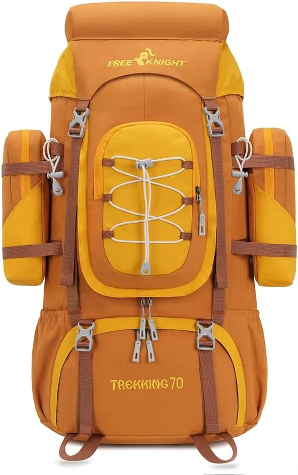 Bseash 70L (65 5) Waterproof Hiking Camping Backpack with Rain Cover, Outdoor Sport Travel Daypack for Climbing Touring (Yellow)