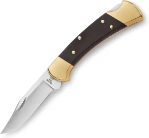 Buck Knives 112 Ranger Lock-back Knife, Brass Bolsters, Ebony Handles, 3" 420HC Blade with Leather Sheath
