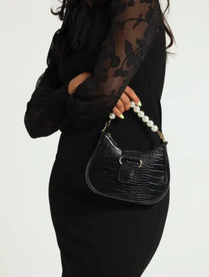 Buckle Mini Satchel With Pearl Top Handle