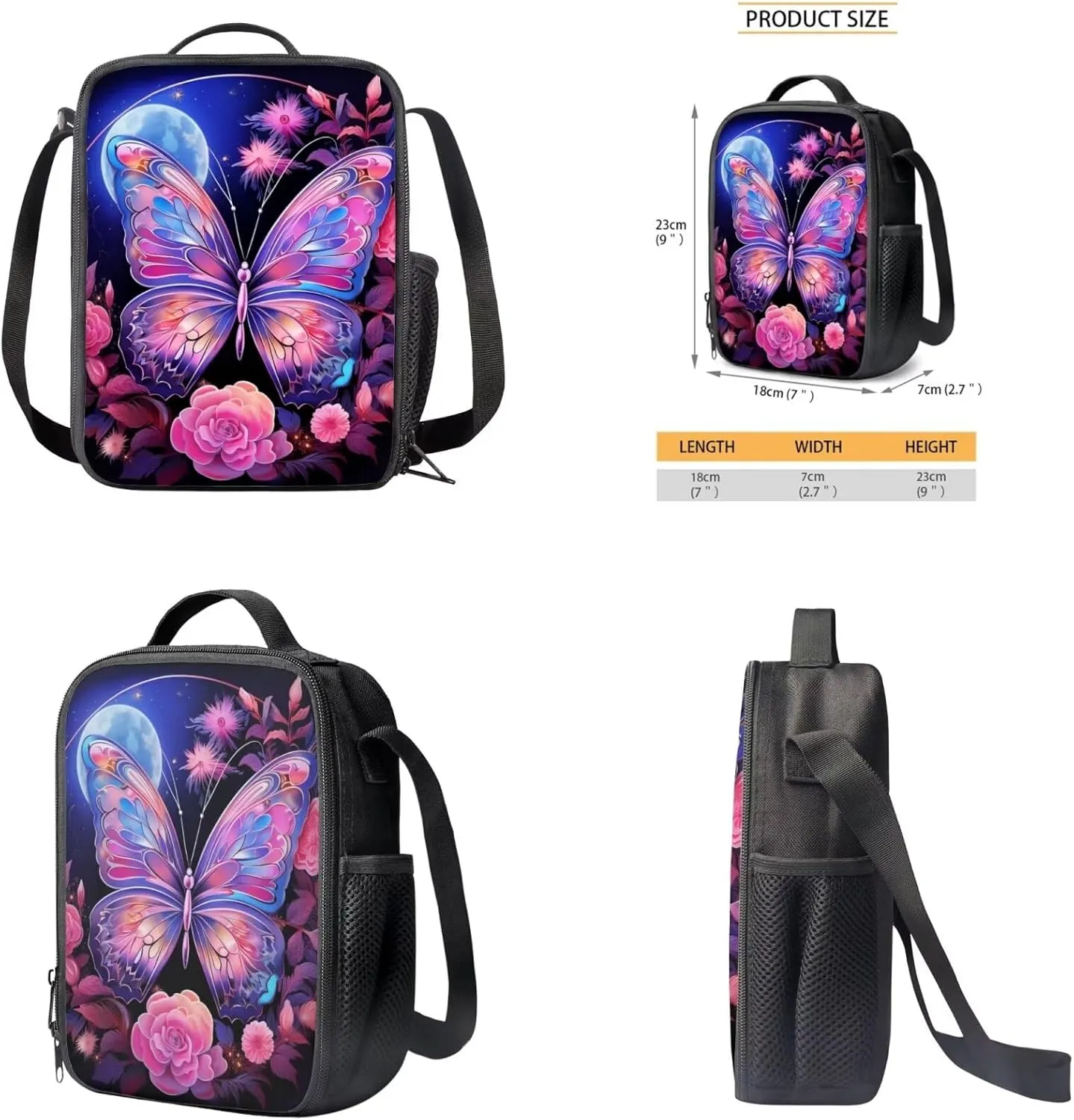 Butterfly 17 Inch Backpack for Girls Teens Toddlers Cute School Bag Bookbag for Teen Girls Primary School Backpack Set with Lunch Bag Carry More Firmly and Comfortably