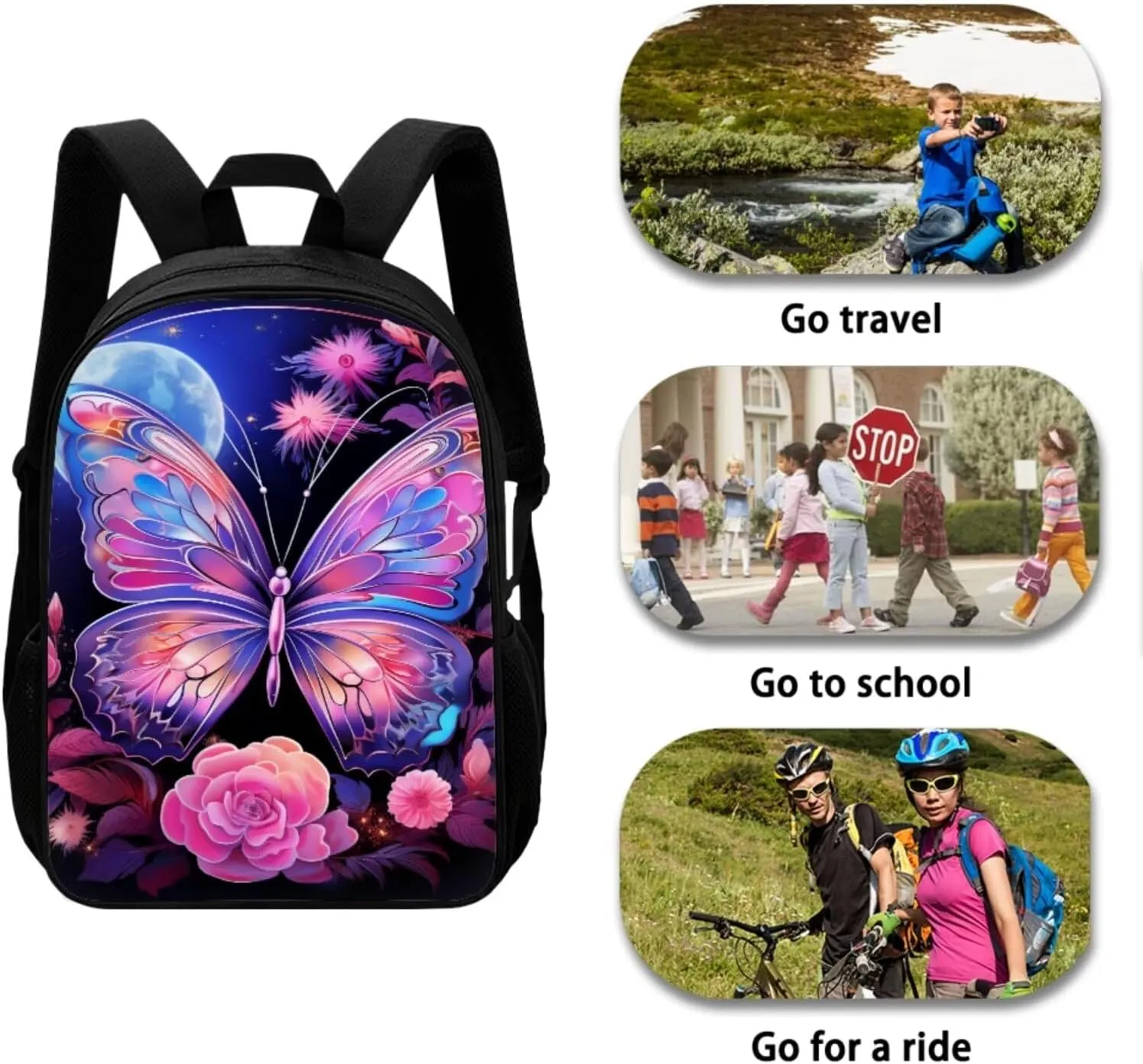 Butterfly 17 Inch Backpack for Girls Teens Toddlers Cute School Bag Bookbag for Teen Girls Primary School Backpack Set with Lunch Bag Carry More Firmly and Comfortably