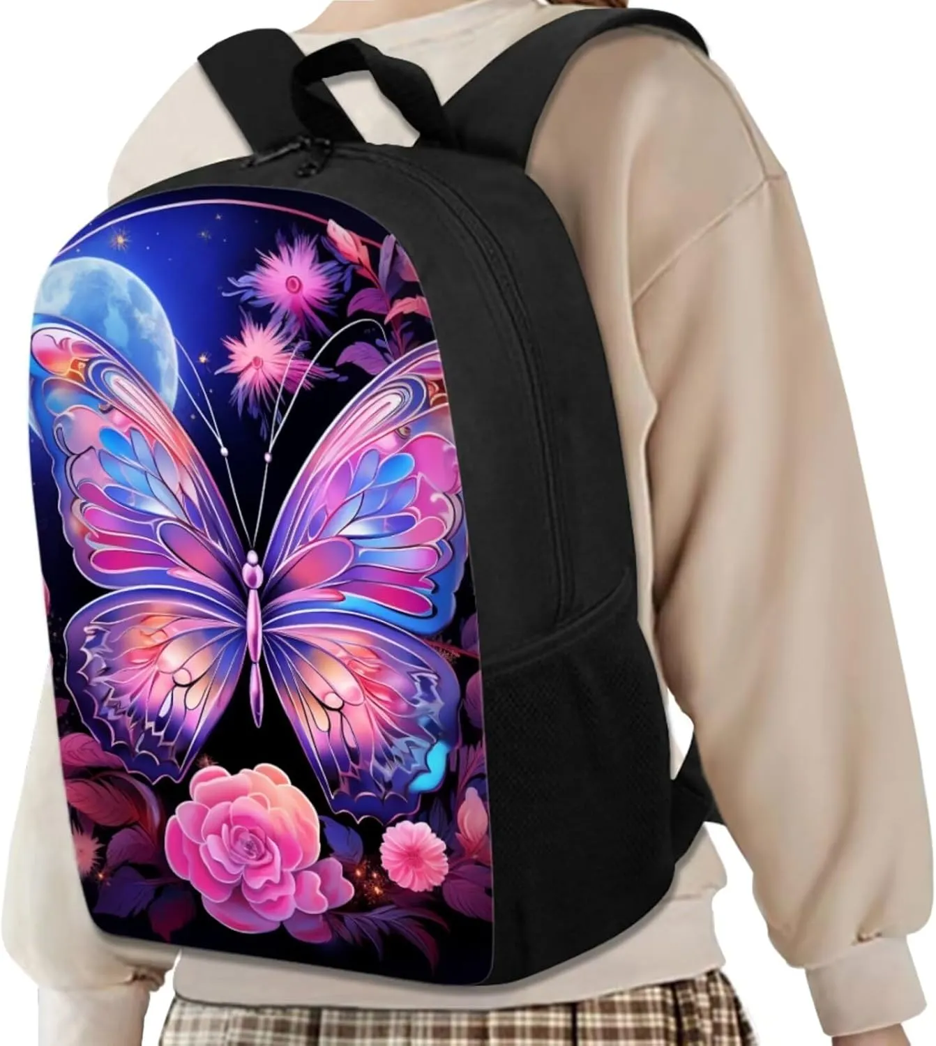 Butterfly 17 Inch Backpack for Girls Teens Toddlers Cute School Bag Bookbag for Teen Girls Primary School Backpack Set with Lunch Bag Carry More Firmly and Comfortably