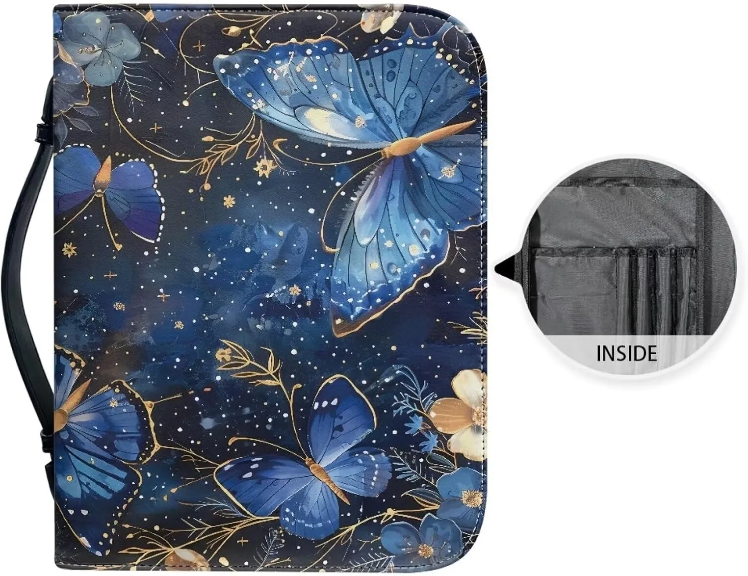 Butterfly Bible Cover Case for Women and Kids, Floral Leather Bible Cover with Handles and Zipper, Waterproof Bible Carrying Case Bible Tote Handbag, Bible Accessories for Christian, XXL