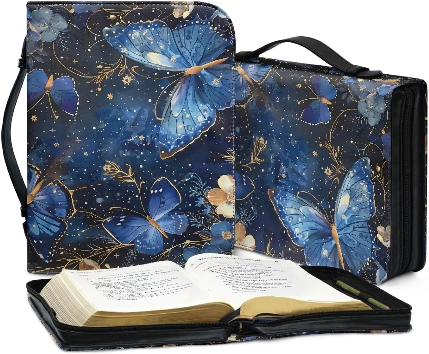Butterfly Bible Cover Case for Women and Kids, Floral Leather Bible Cover with Handles and Zipper, Waterproof Bible Carrying Case Bible Tote Handbag, Bible Accessories for Christian, XXL