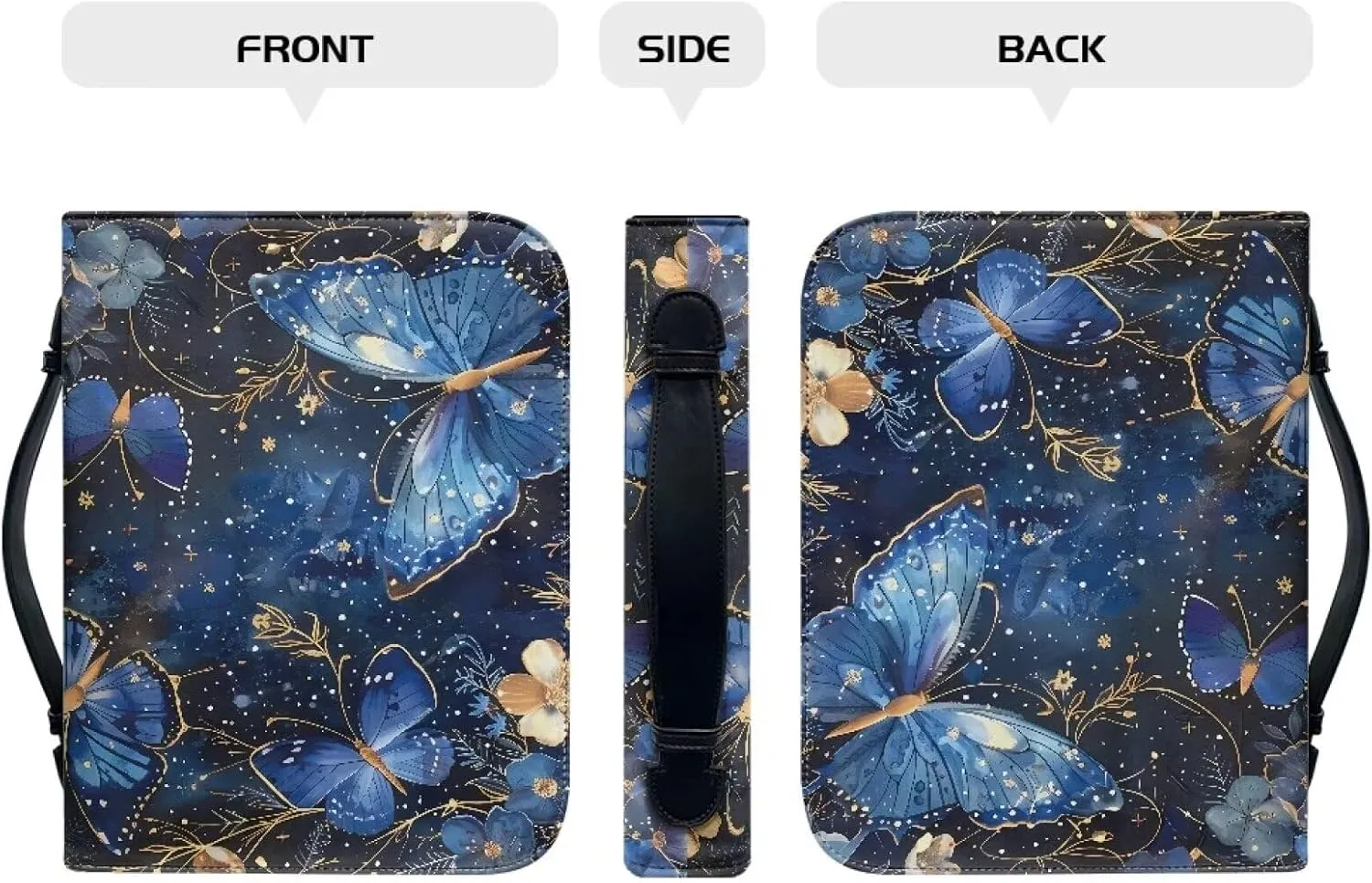 Butterfly Bible Cover Case for Women and Kids, Floral Leather Bible Cover with Handles and Zipper, Waterproof Bible Carrying Case Bible Tote Handbag, Bible Accessories for Christian, XXL