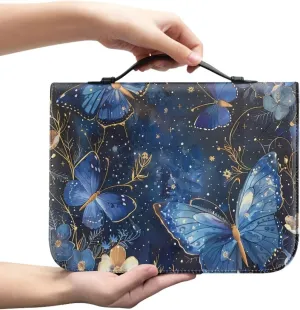 Butterfly Bible Cover Case for Women and Kids, Floral Leather Bible Cover with Handles and Zipper, Waterproof Bible Carrying Case Bible Tote Handbag, Bible Accessories for Christian, XXL